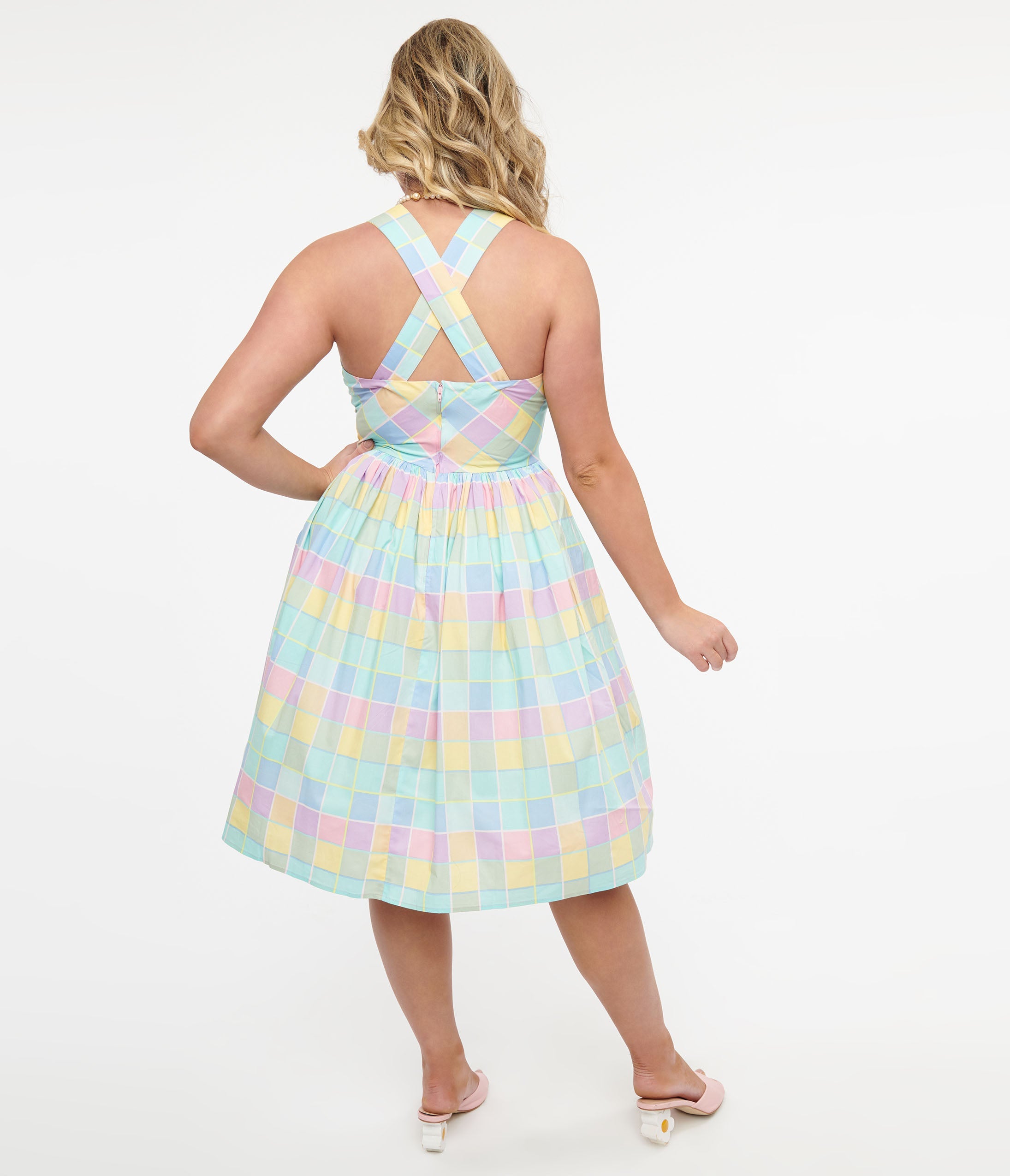 Hell Bunny 1950s Pastel Rainbow Check Cotton Swing Dress