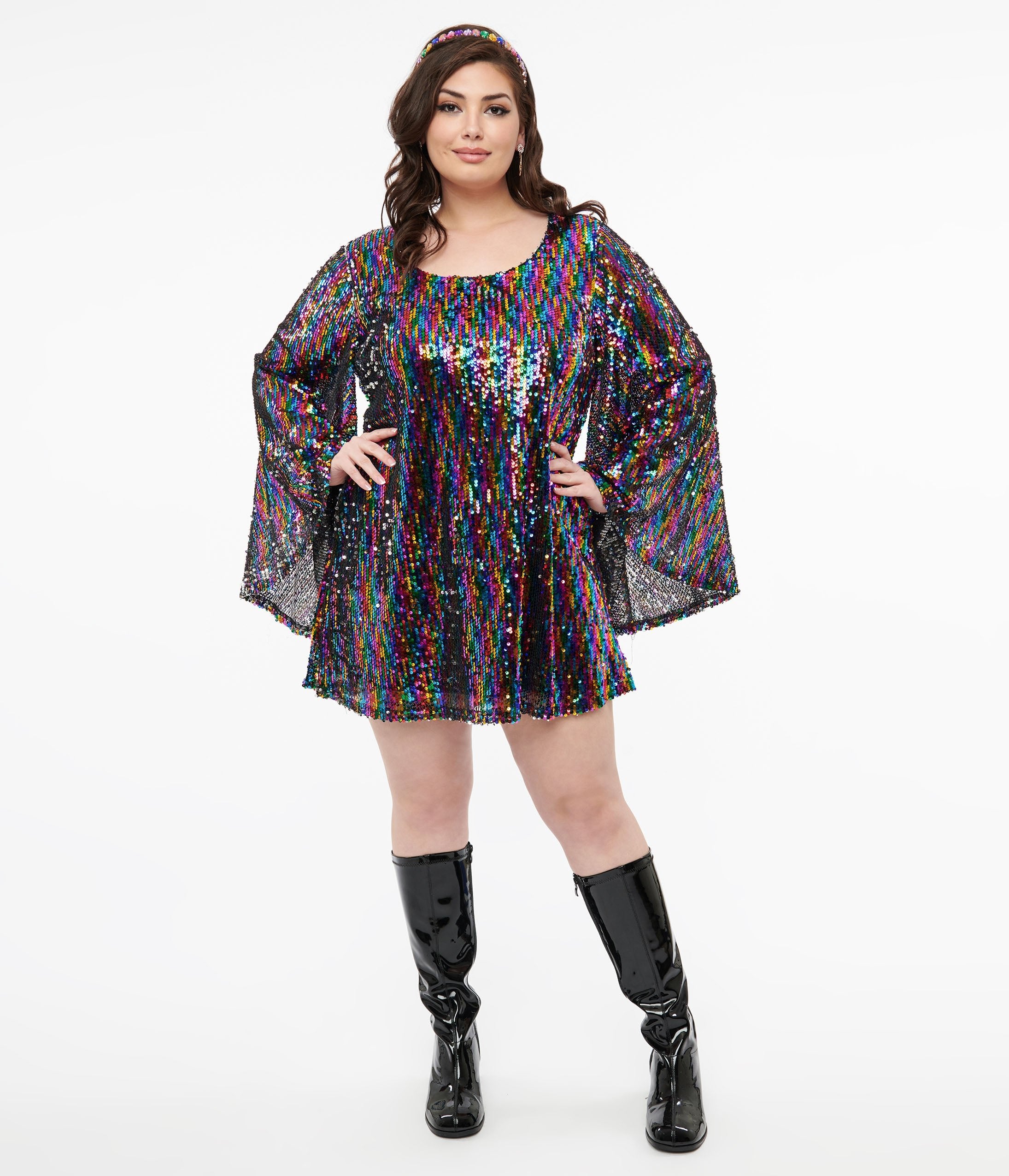 Smak Parlour Plus Size 1960s Rainbow Sequin Downtown Scene Mini Dress