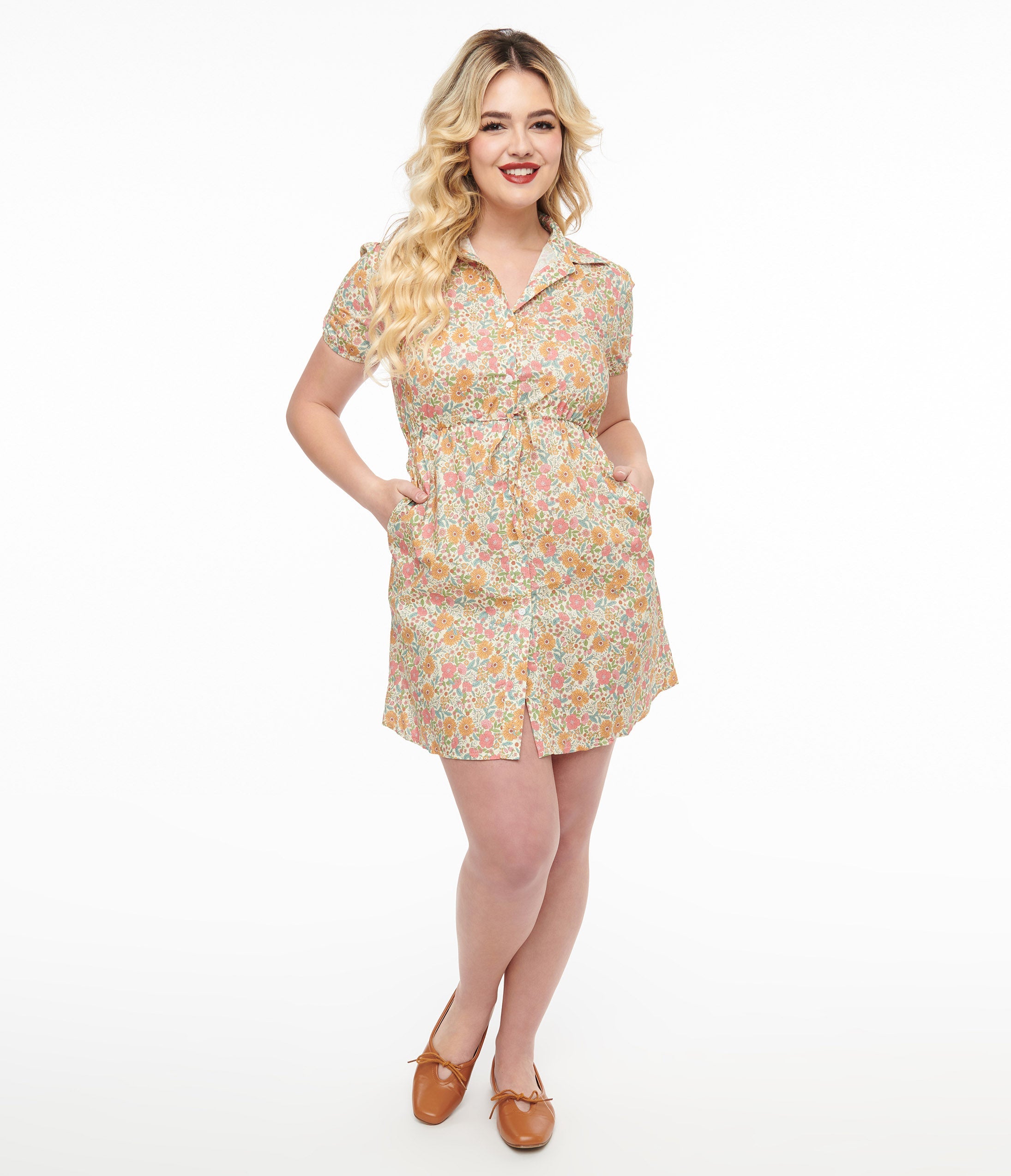 Yellow Floral Cotton Shirt Dress