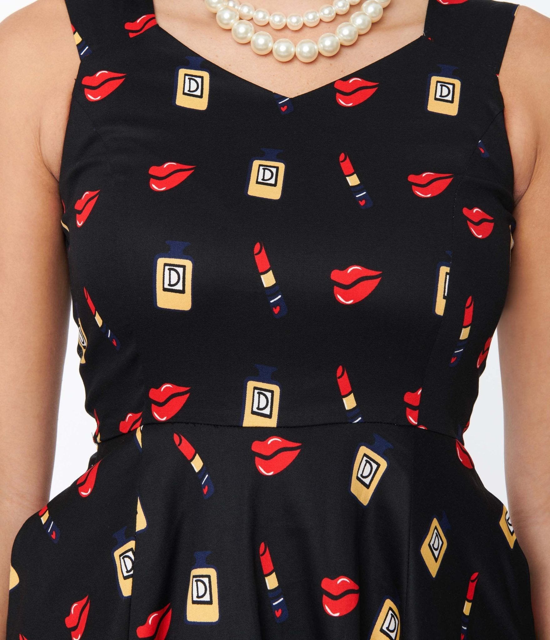 Black Makeup Print Swing Dress