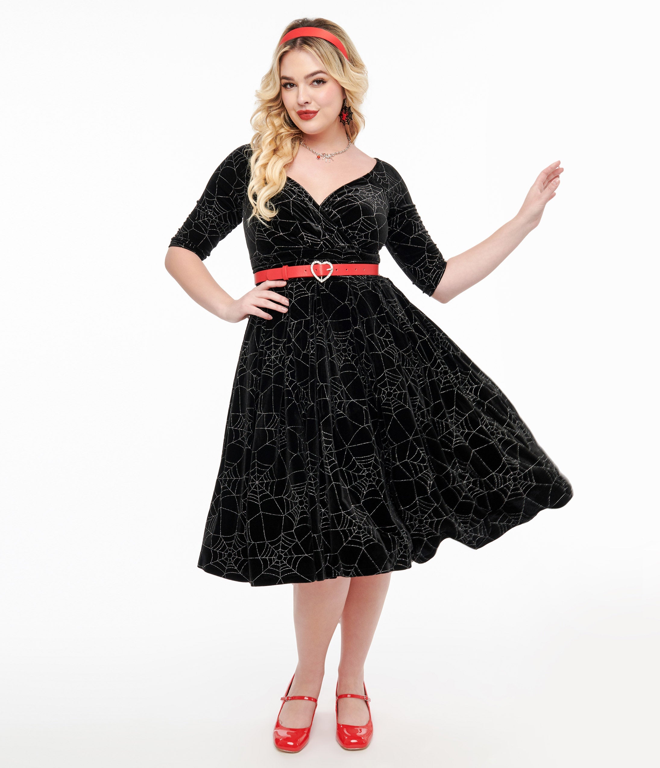 Unique Vintage 1950s Black Velvet & Silver Spiderweb Marceline Swing Dress