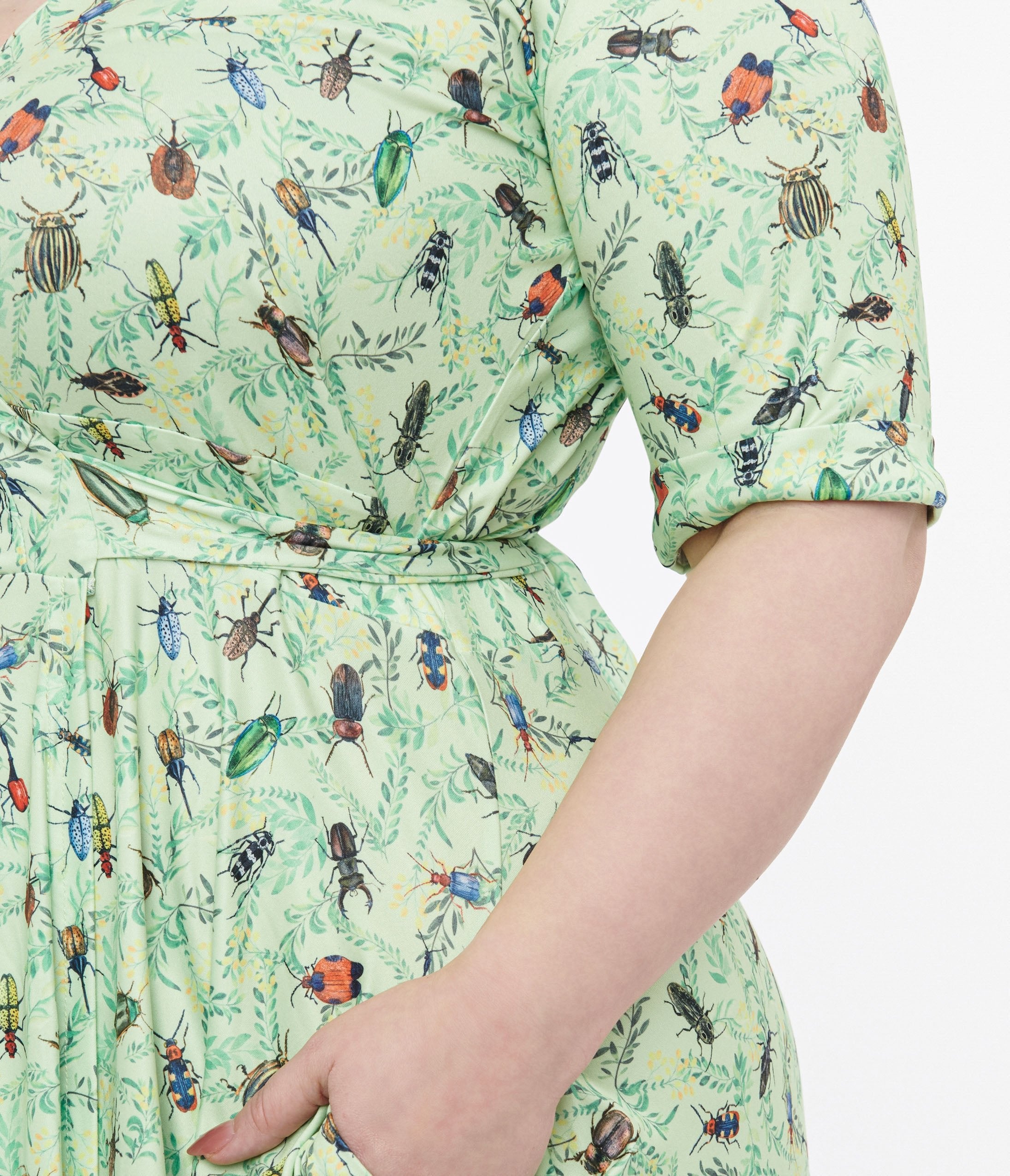 Dolly & Dotty 1950s Mint Green Nothing But Bugs Print Matilda Wrap Dress