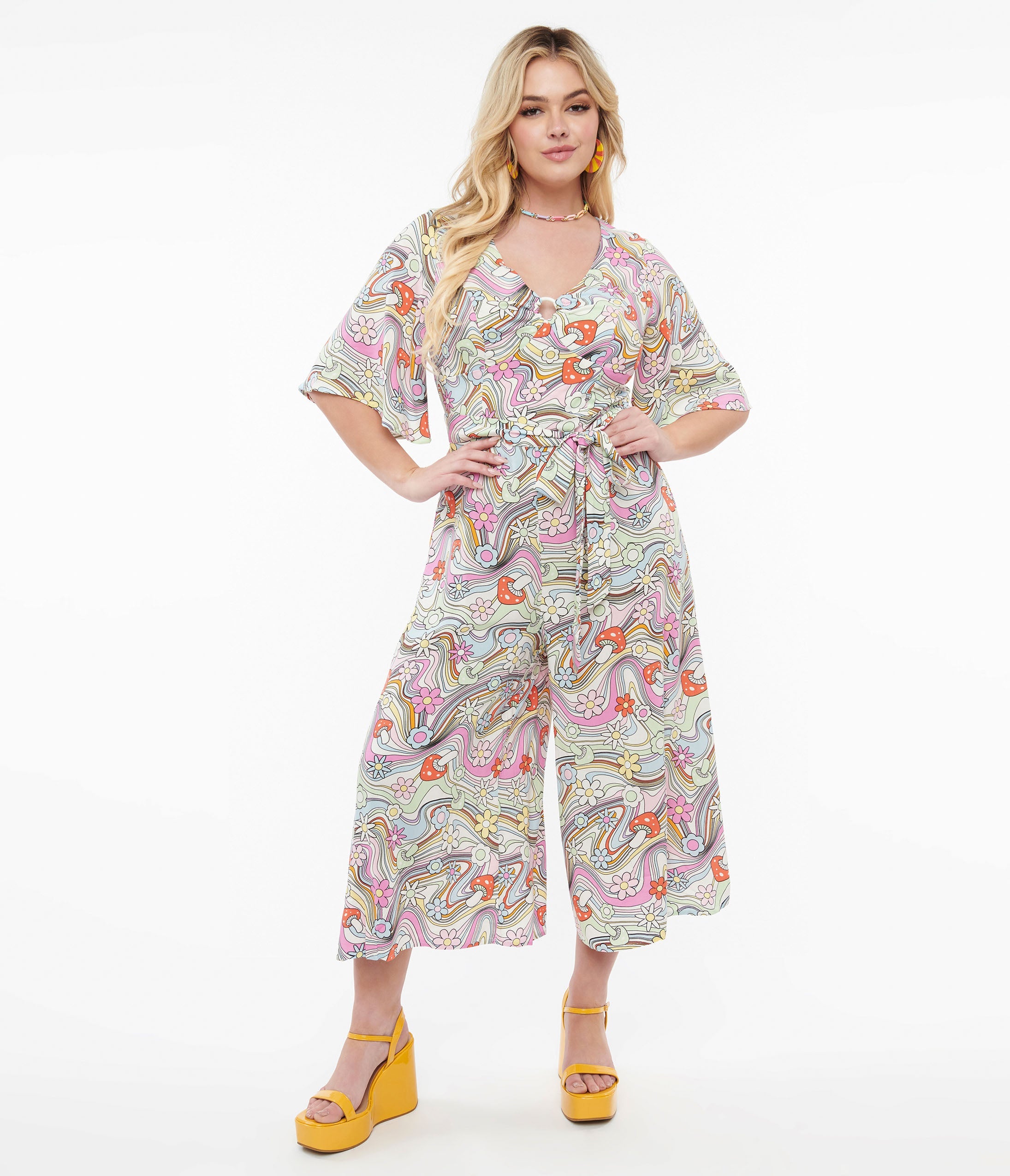 Hell Bunny 1960s Pastel Rainbow Hazy Daze Floral Jumpsuit