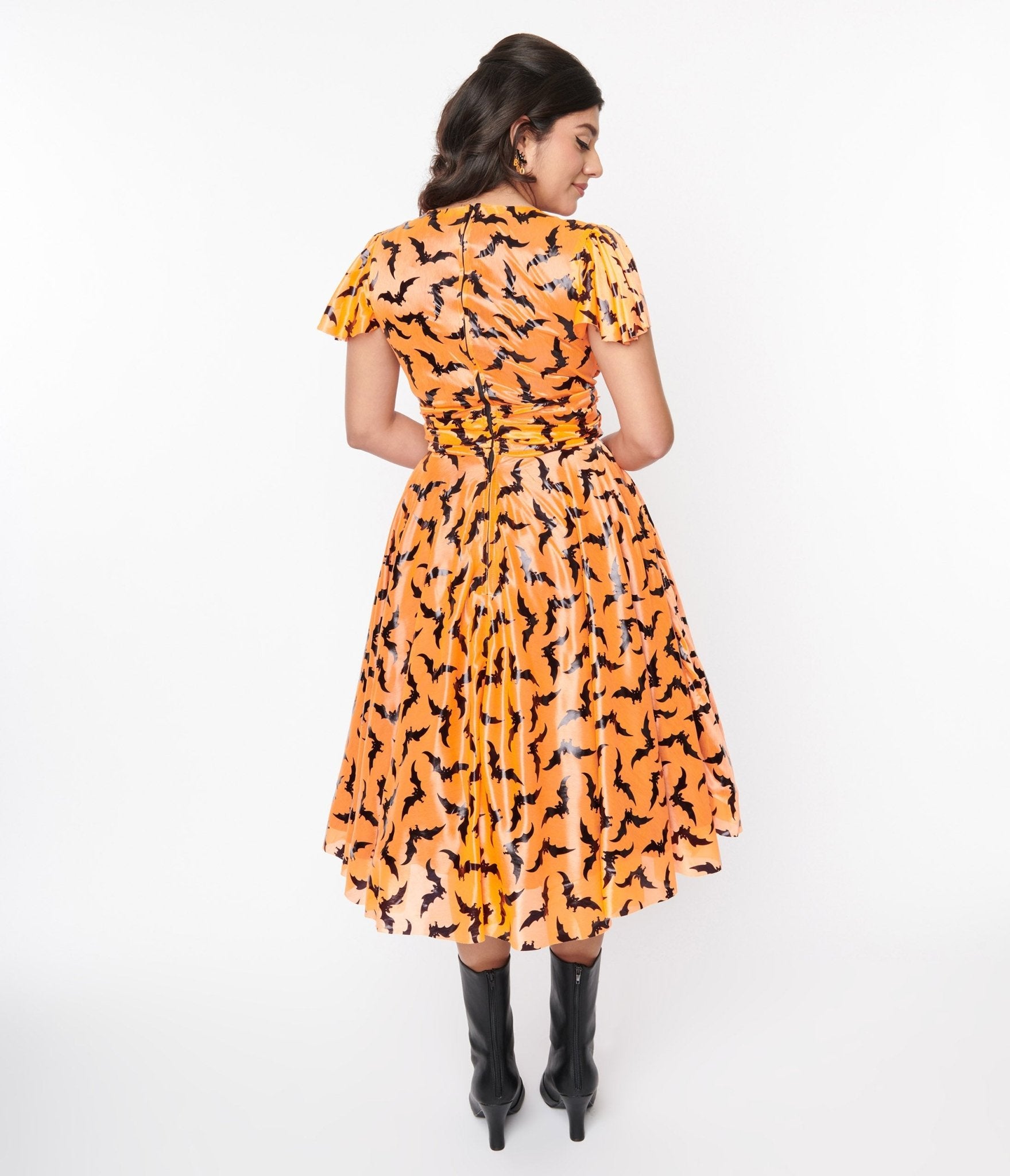 Orange & Black Bat Midori Swing Dress