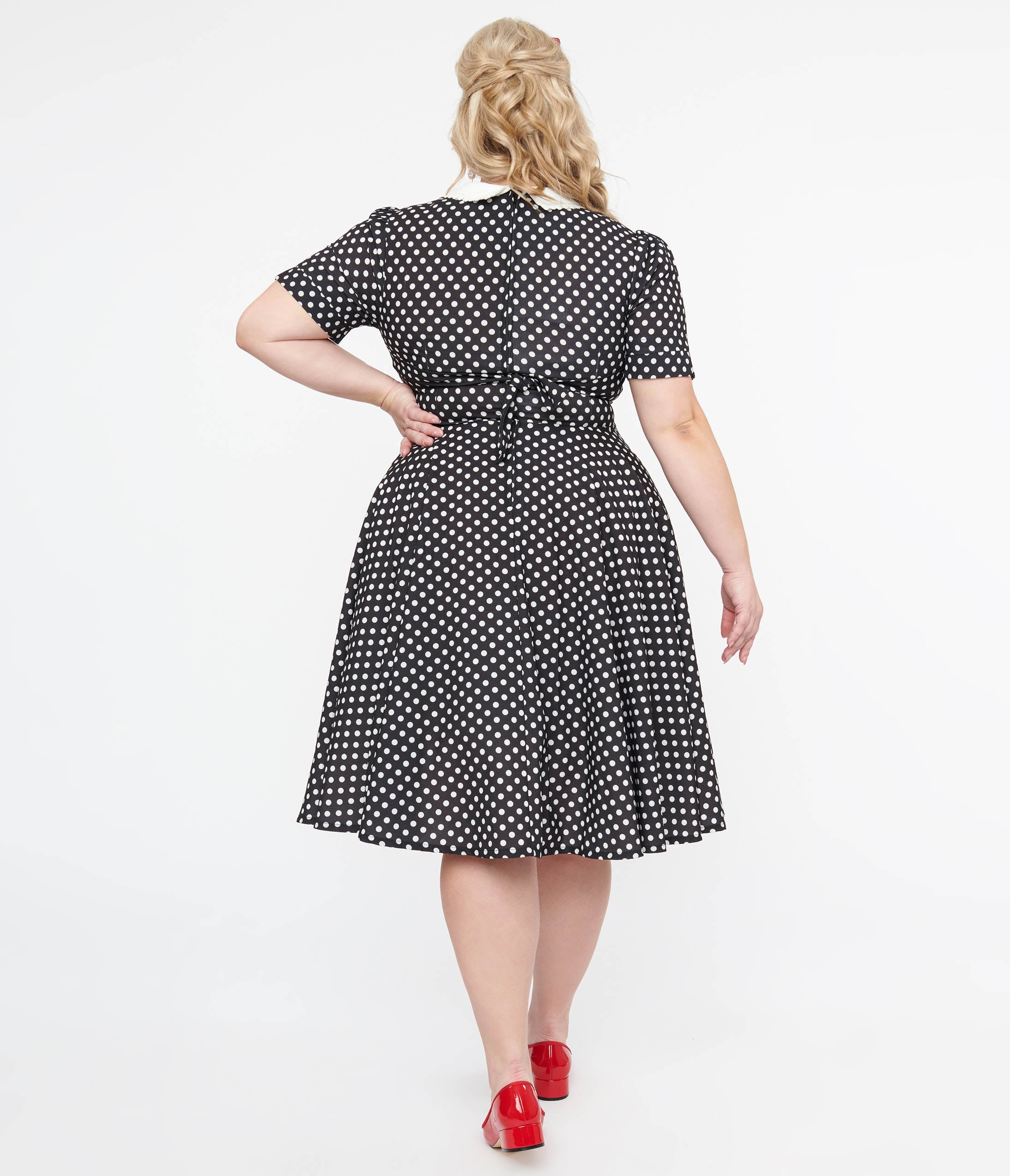 Plus Size 1950s Black & White Polka Dot Brielle Swing Dress