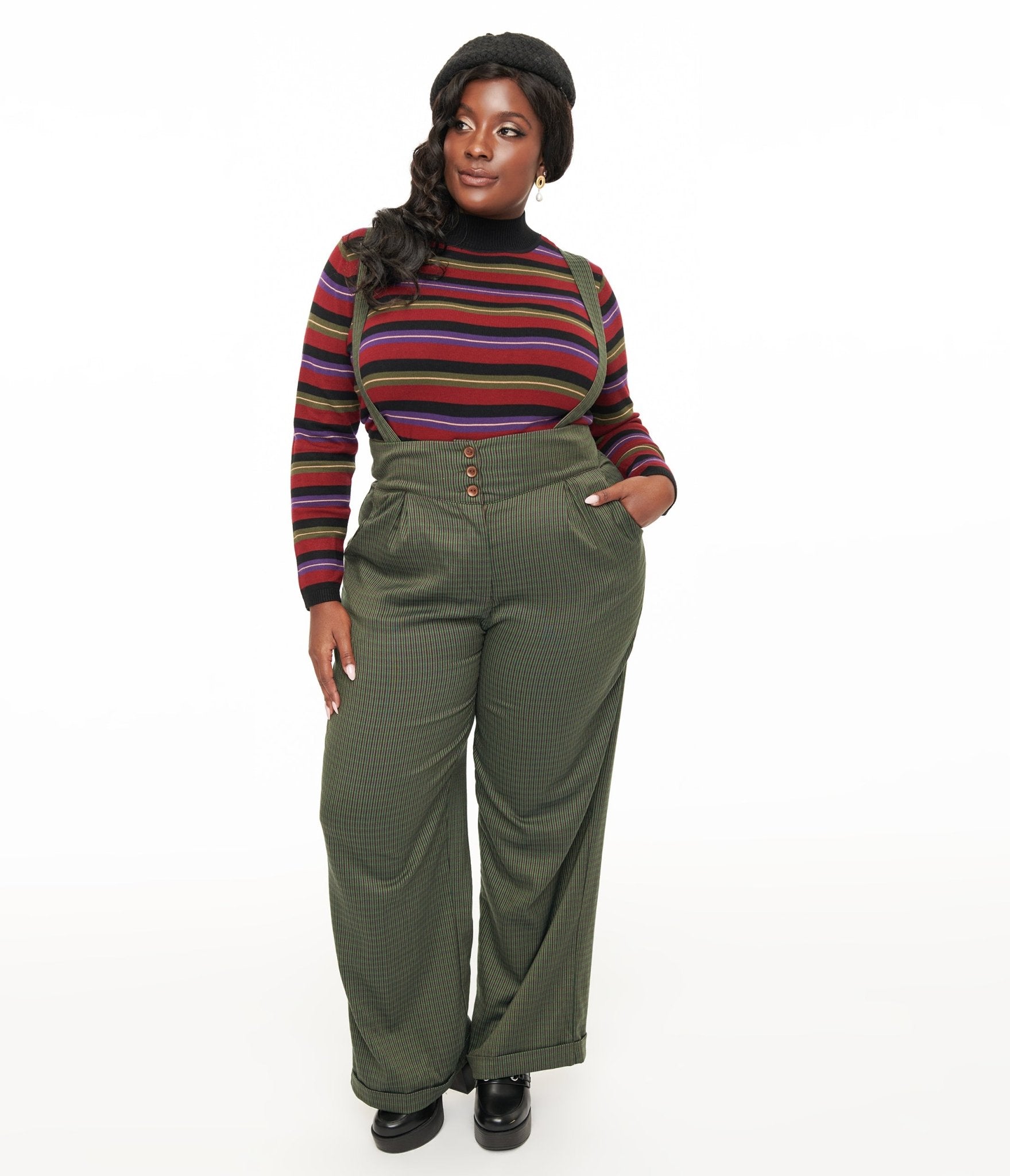 Royal Monk Plus Size 1940s Green Check Jenny Trousers