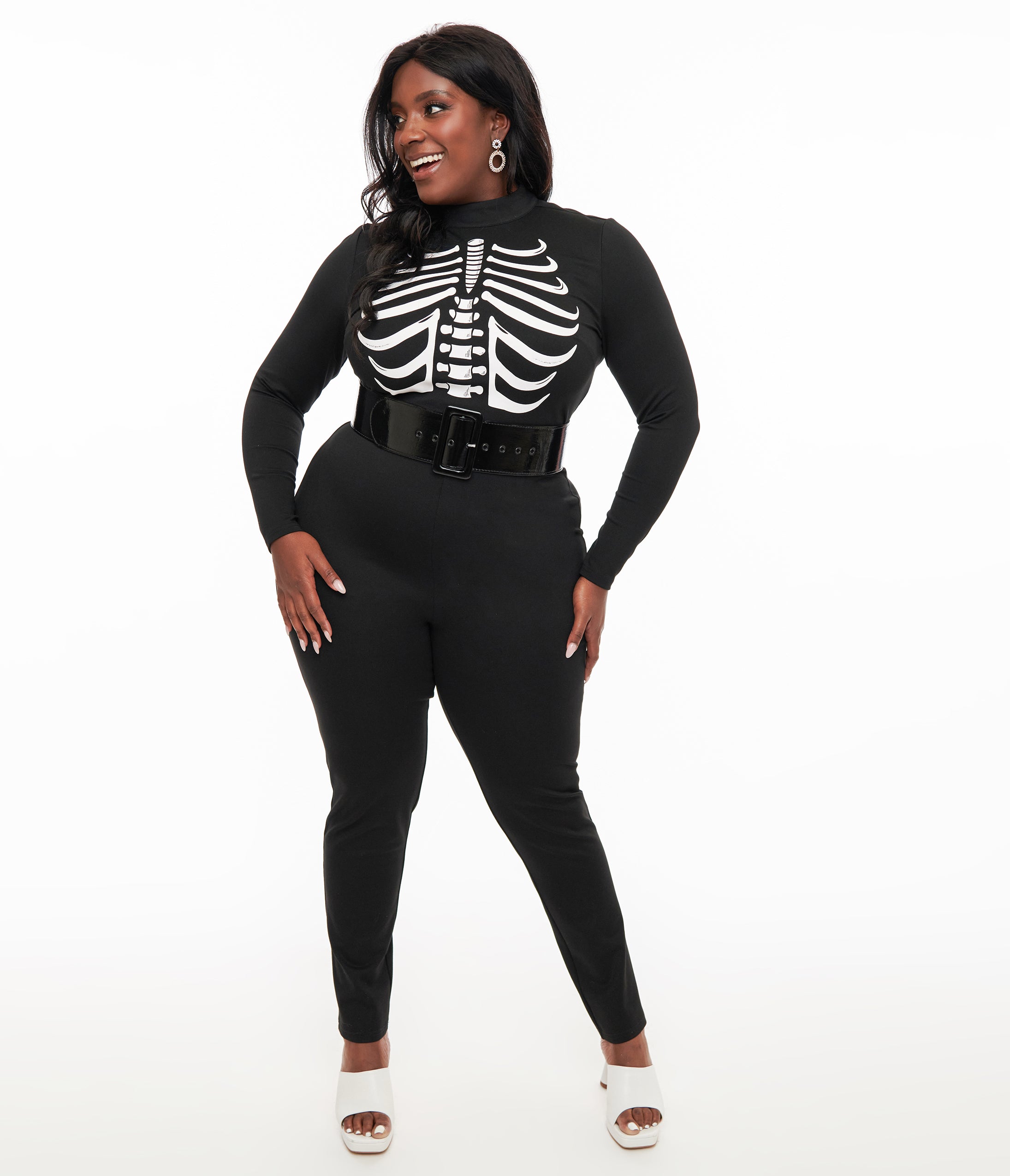 Smak Parlour Plus Size 1960s Black & White Skeleton Glow in the Dark Jumpsuit