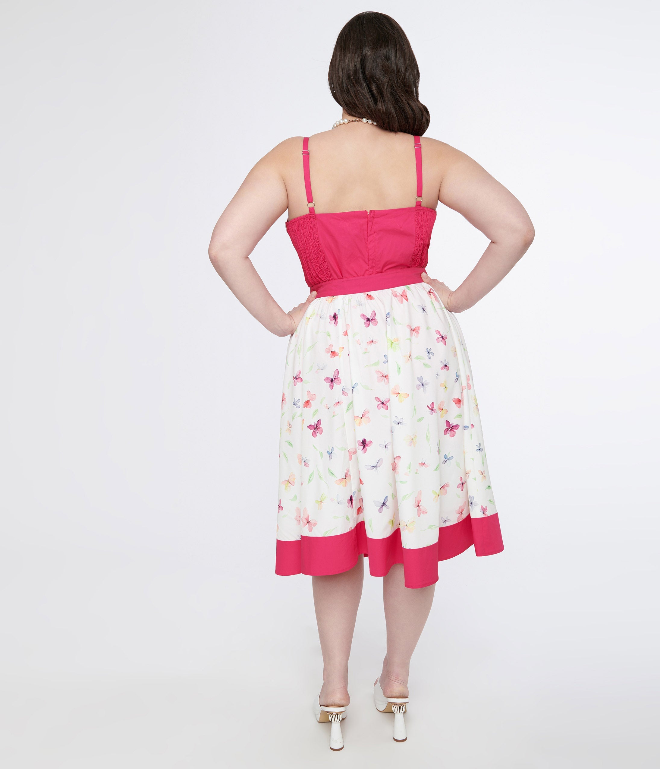 Unique Vintage Plus Size 1950s Hot Pink & White Butterfly Print Rye Swing Skirt