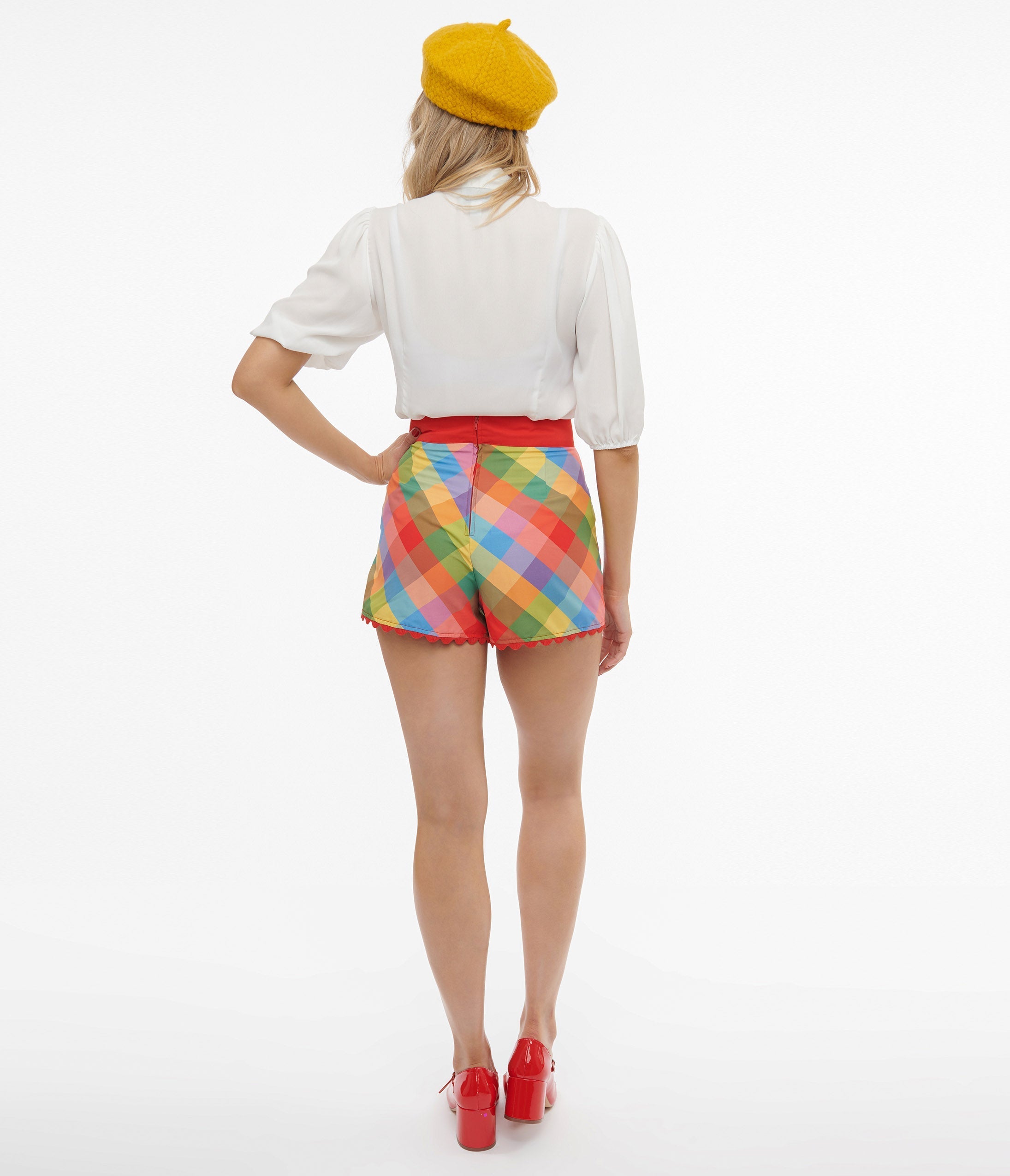 Unique Vintage 1950s Rainbow Madras Plaid Scallop Trim Shorts