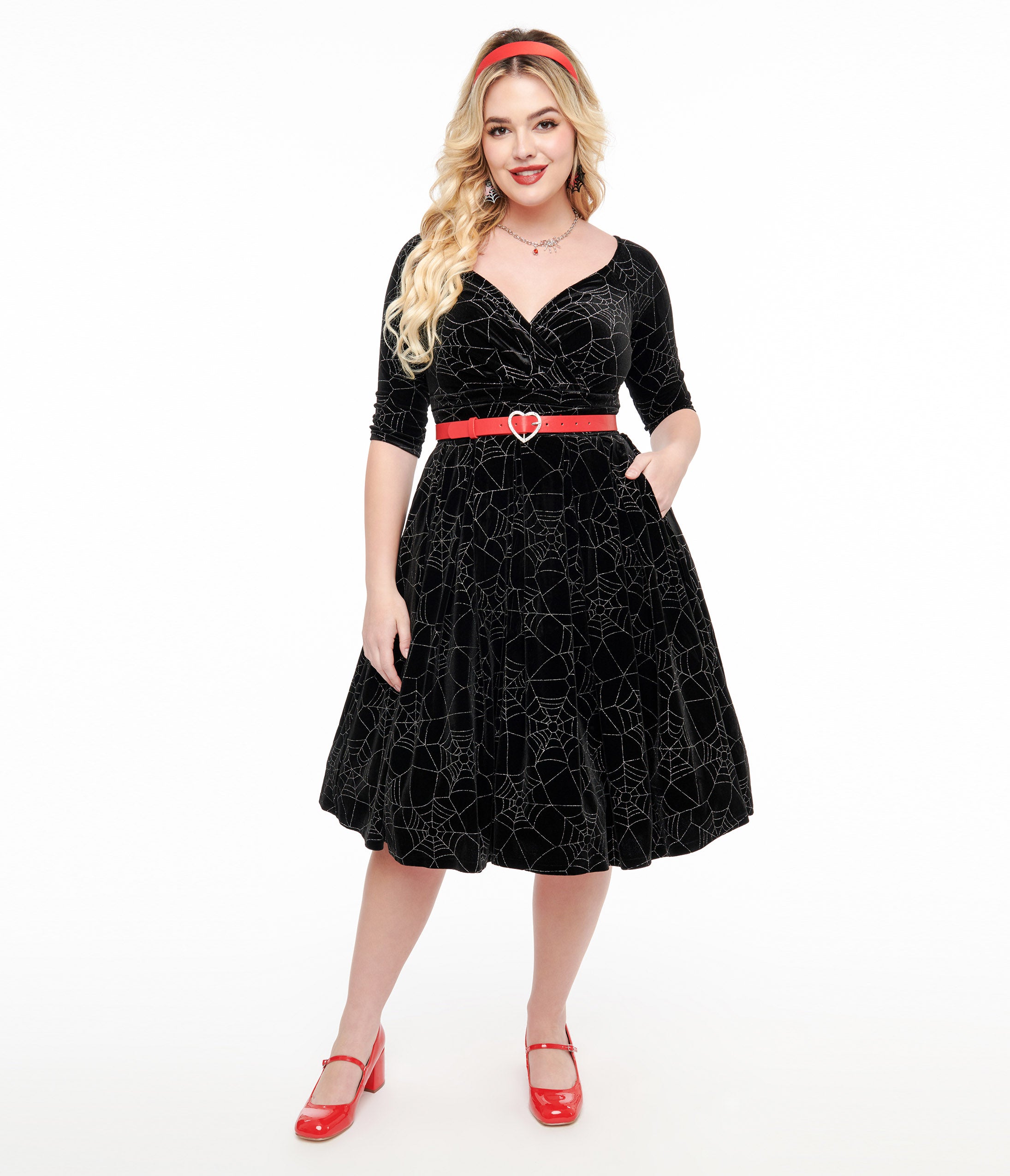 Unique Vintage 1950s Black Velvet & Silver Spiderweb Marceline Swing Dress