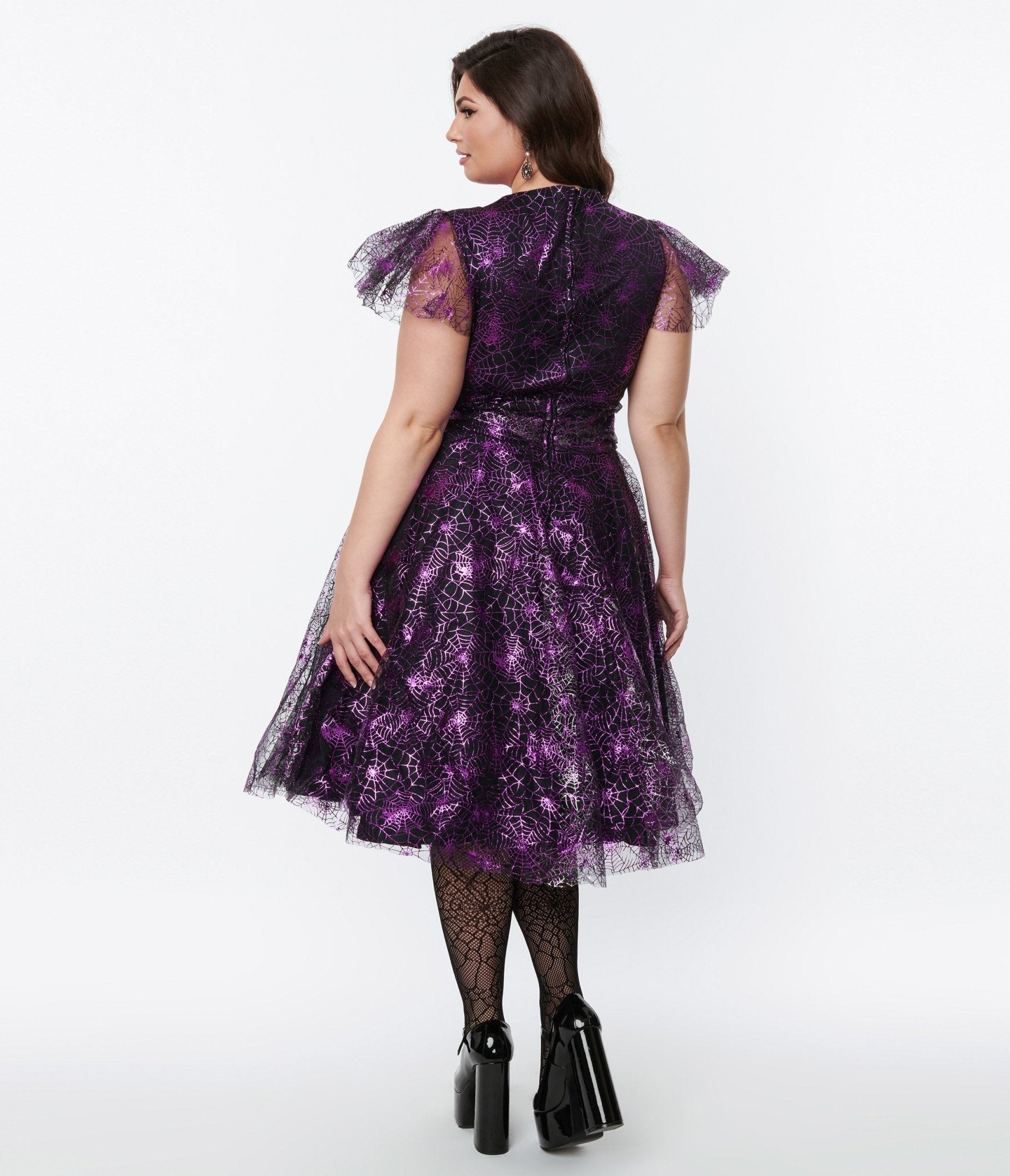 Magnolia Place Black & Purple Spider Web Midori Swing Dress