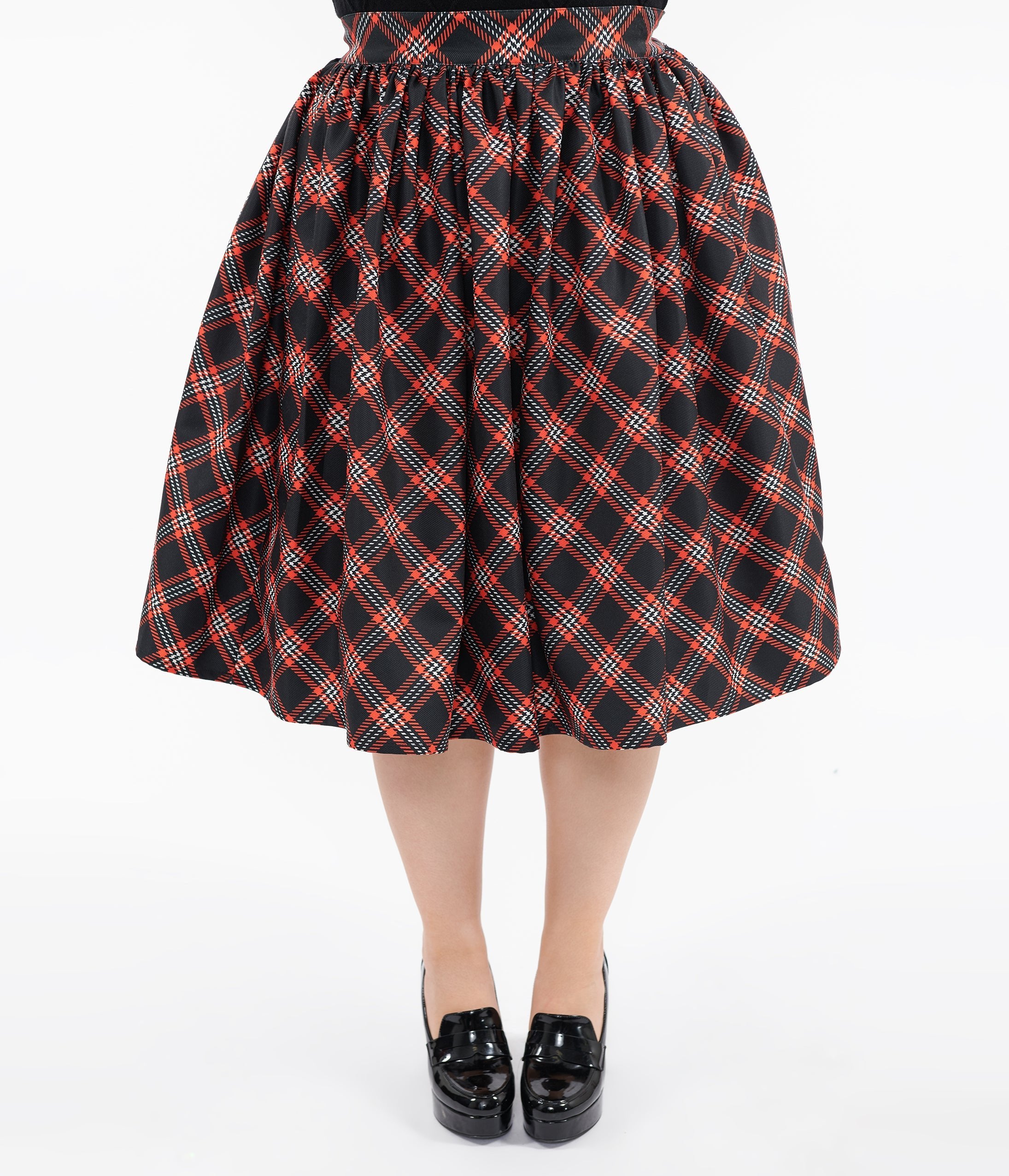 Unique Vintage Plus Size 1950s Black & Orange Plaid Gellar Swing Skirt