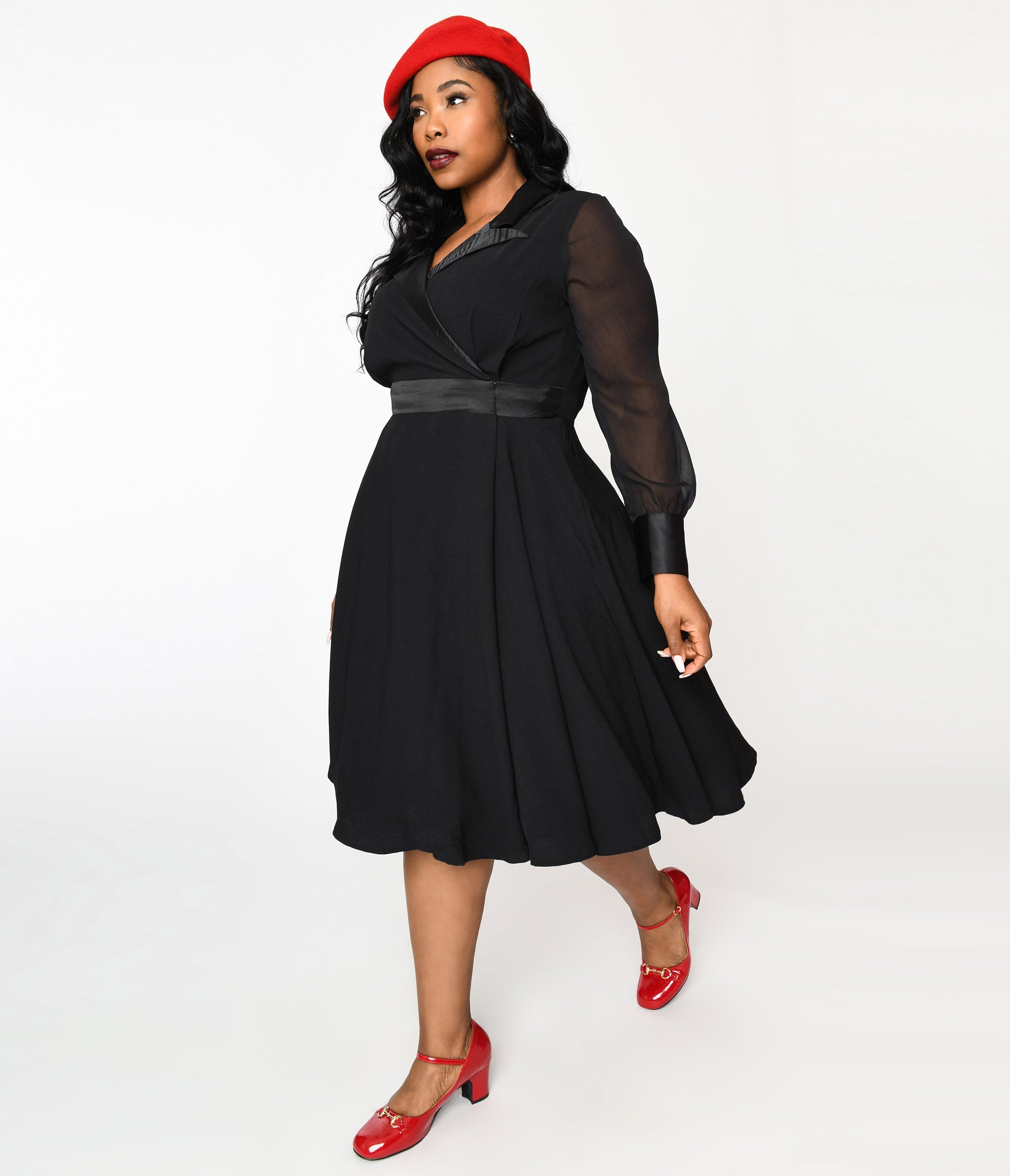 Vintage Style Black Polly Swing Dress