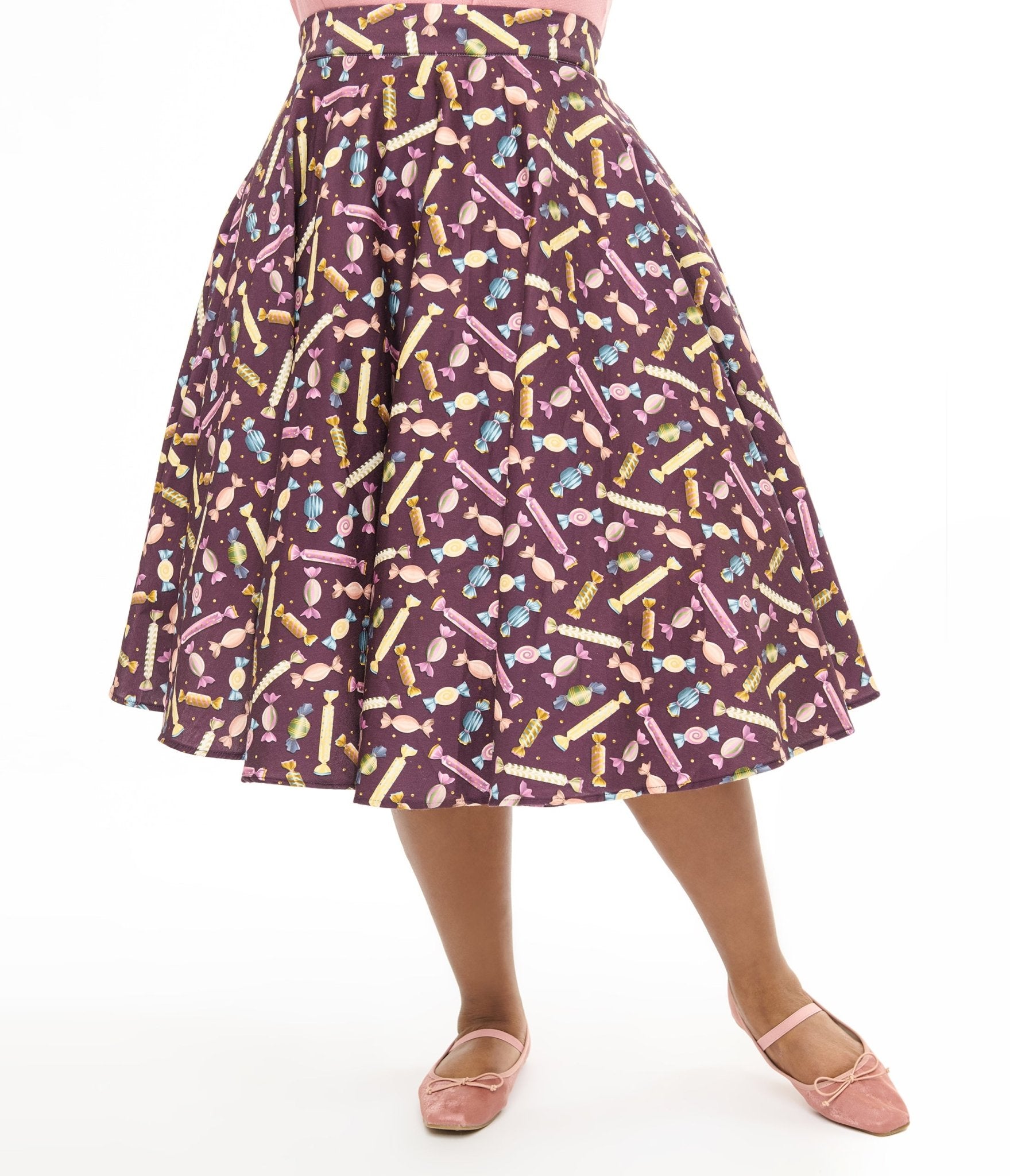 Royal Monk Plus Size 1950s Eggplant & Candy Swing Skirt