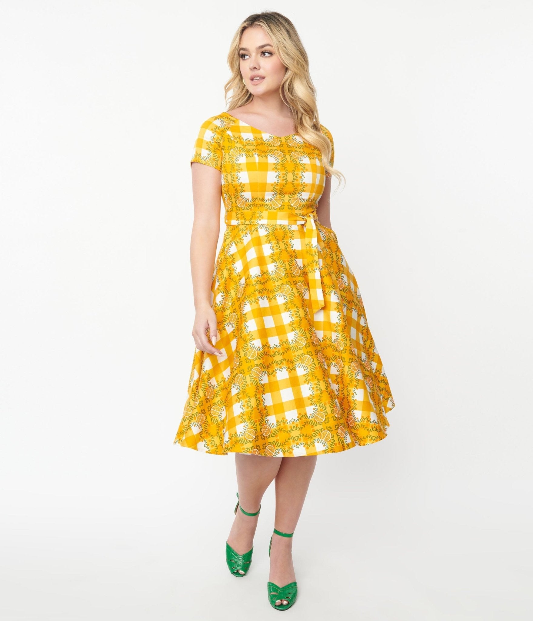 Orange Tree Gingham Swing Dress