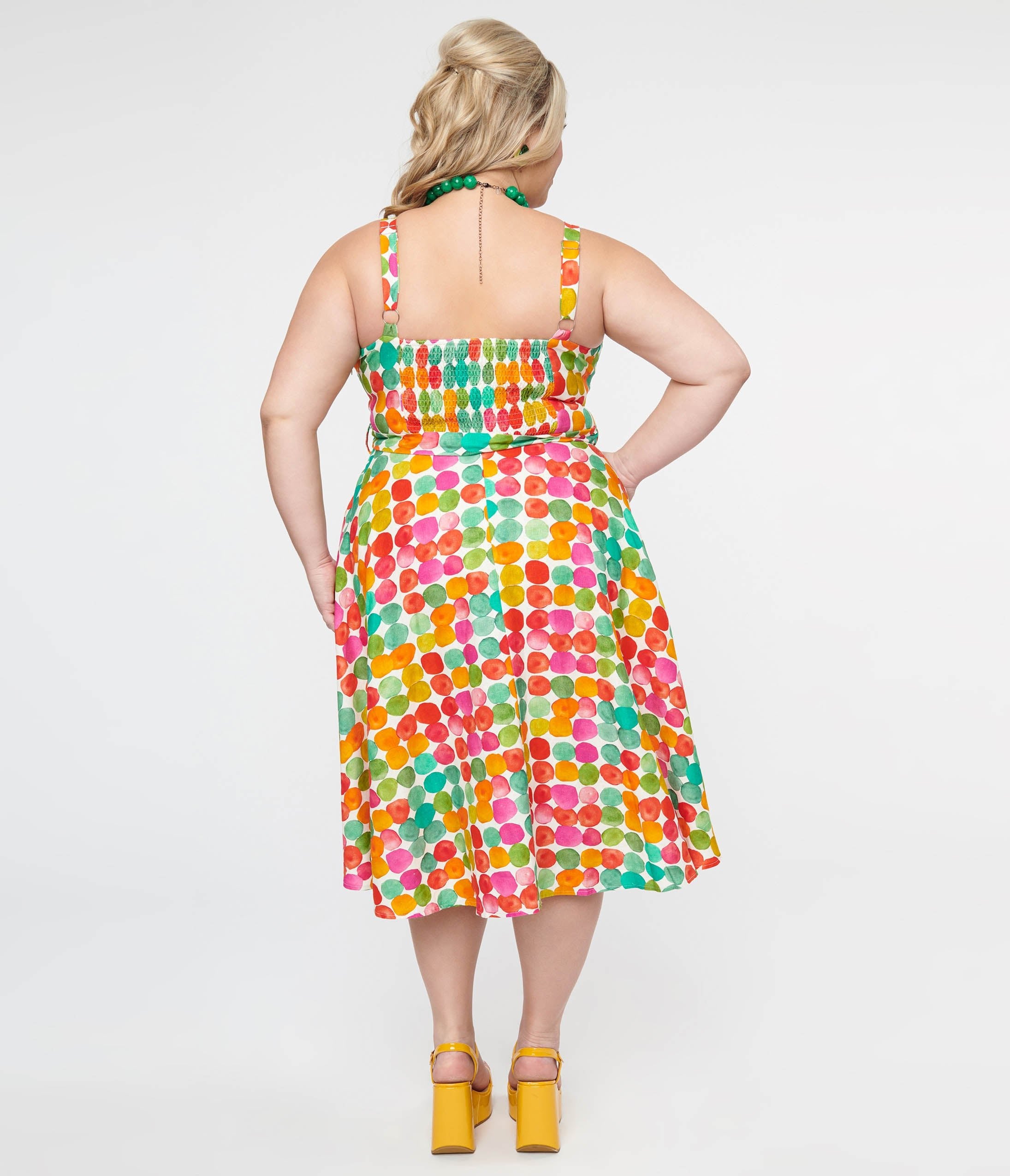 Plus Size 1950s Rainbow Watercolor Polka Dot Lori Swing Dress