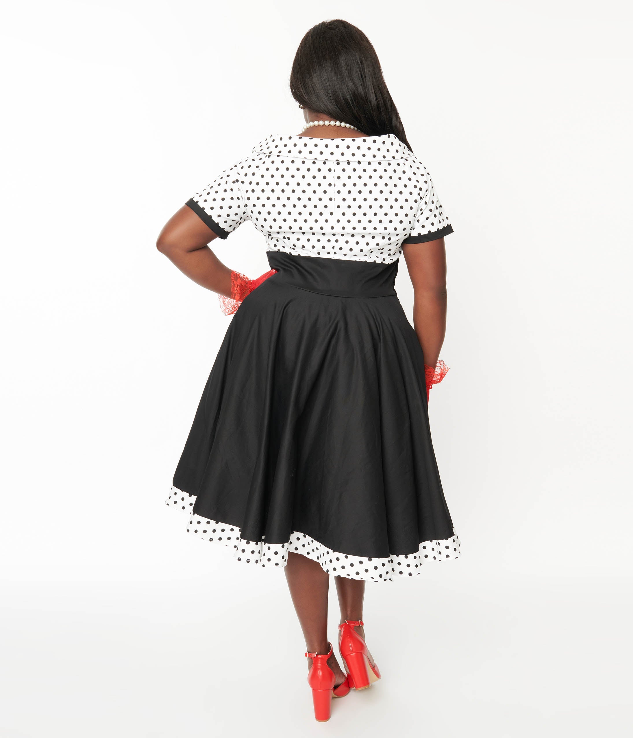 Dolly & Dotty White & Black Polka Dot Retro Swing Dress