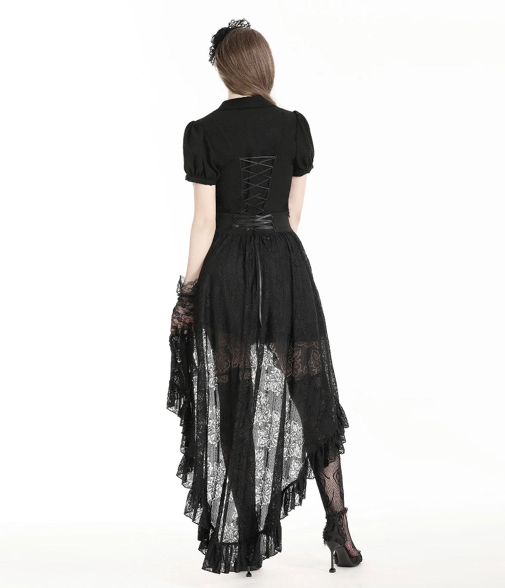 Western Fashion Gothic Princess Black Lace Hi Low Skirt