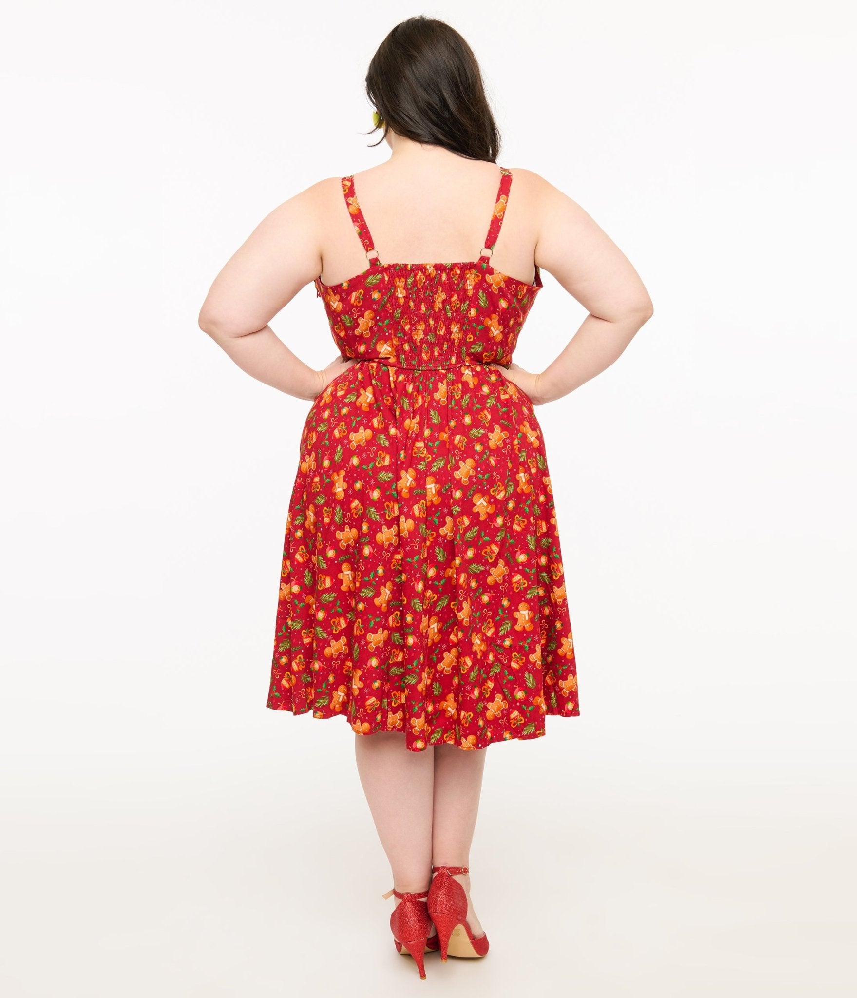 Miss Lulo Plus Size 1950s Red Gingerbread Man Print Eden Fit & Flare Dress