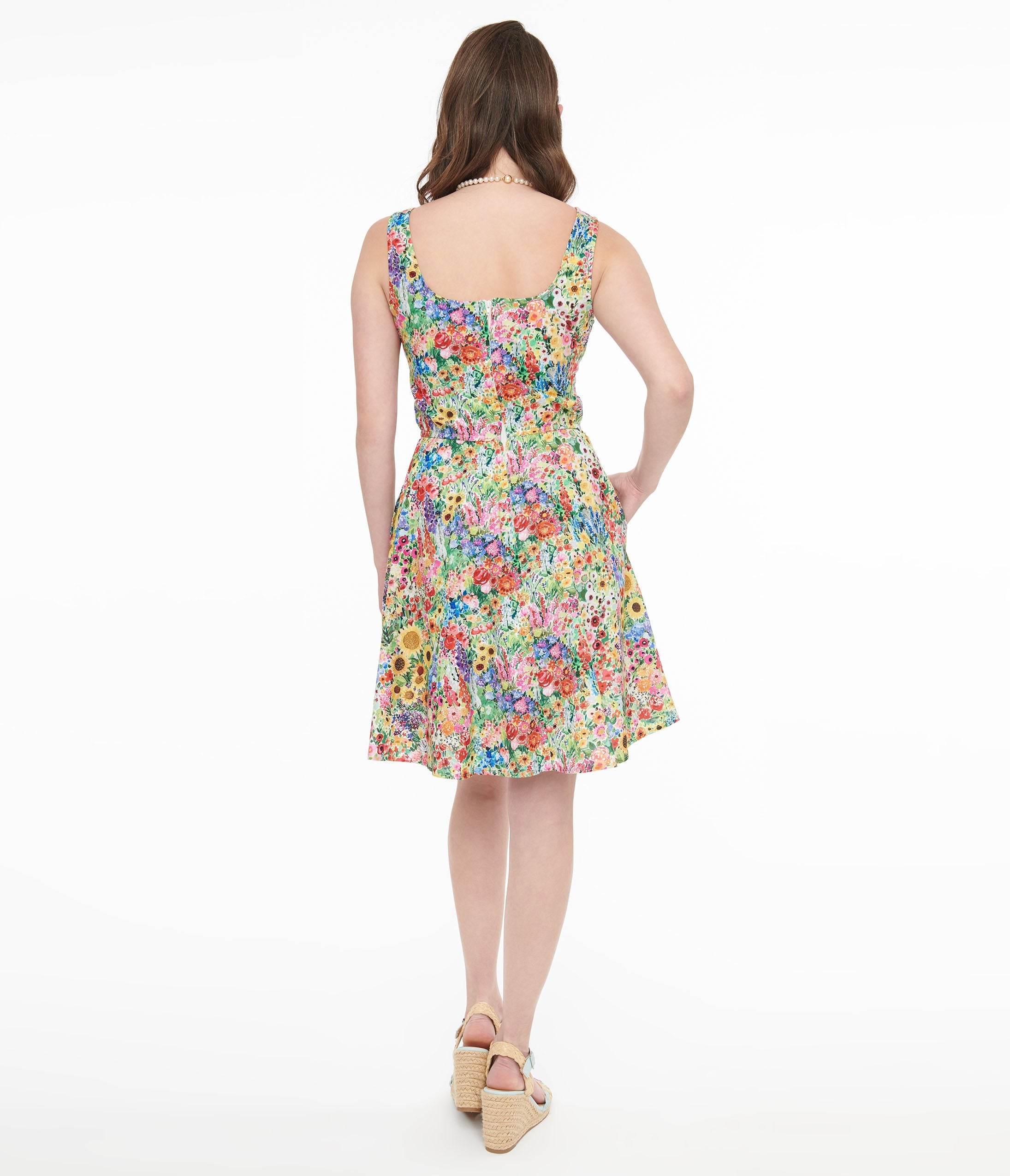 Retrolicious 1950s Vintage Style Rainbow Floral Cotton Swing Dress