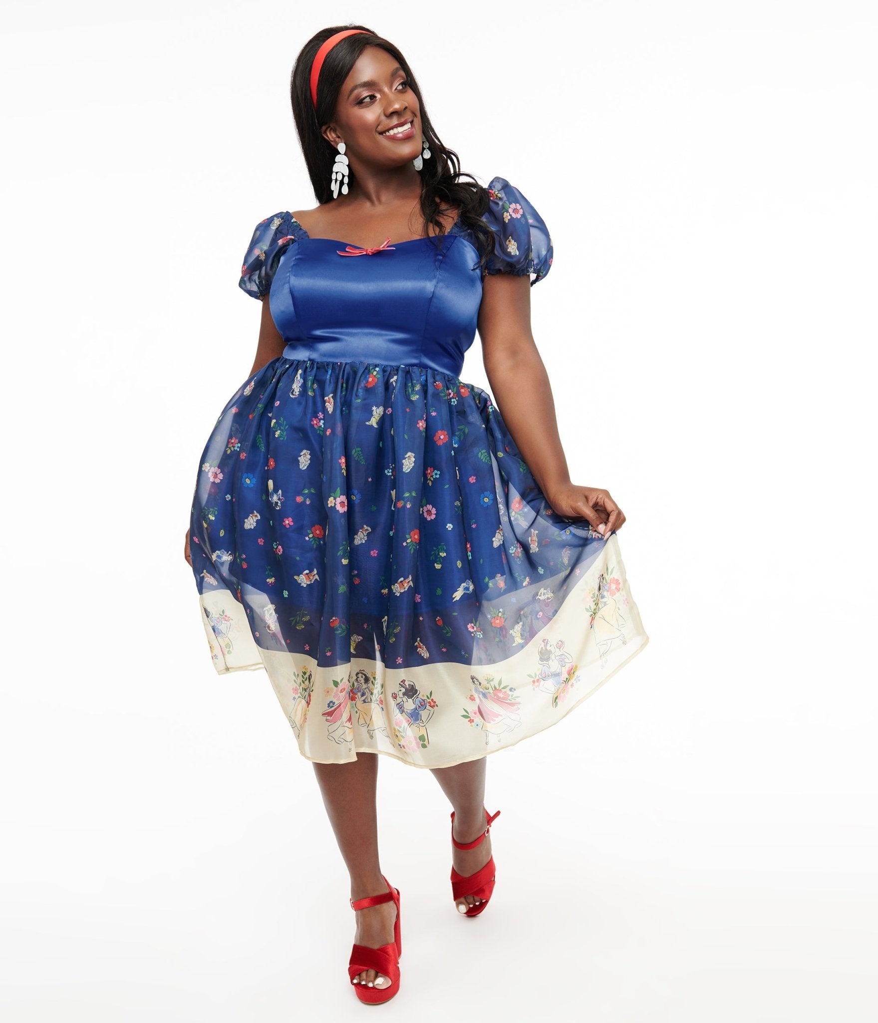 Disney Princess collection by Unique Vintage Plus Size Blue Snow White Print Sweetheart Dress