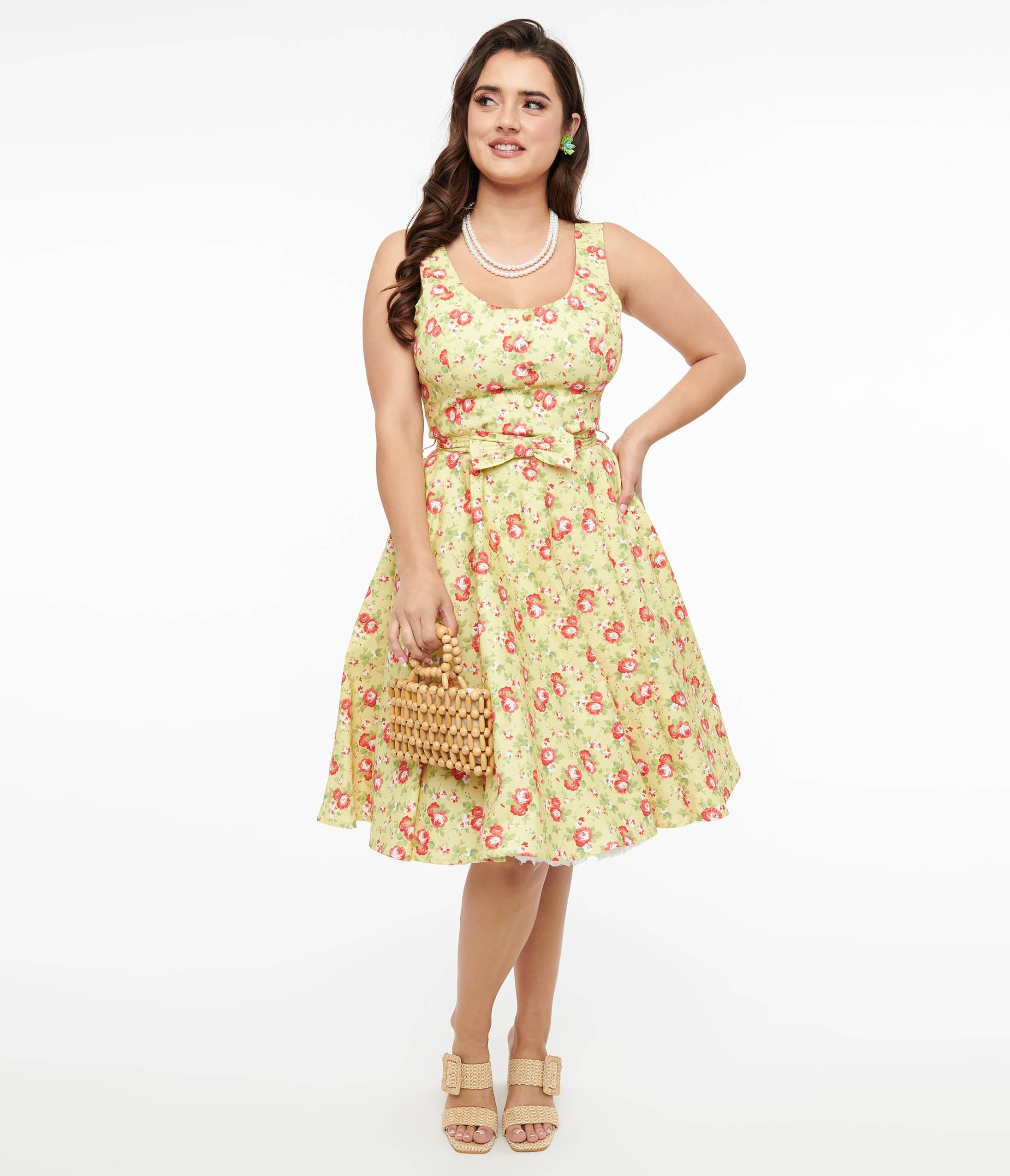 1950s Pistachio Green & Pink Floral Cotton Selda Swing Dress