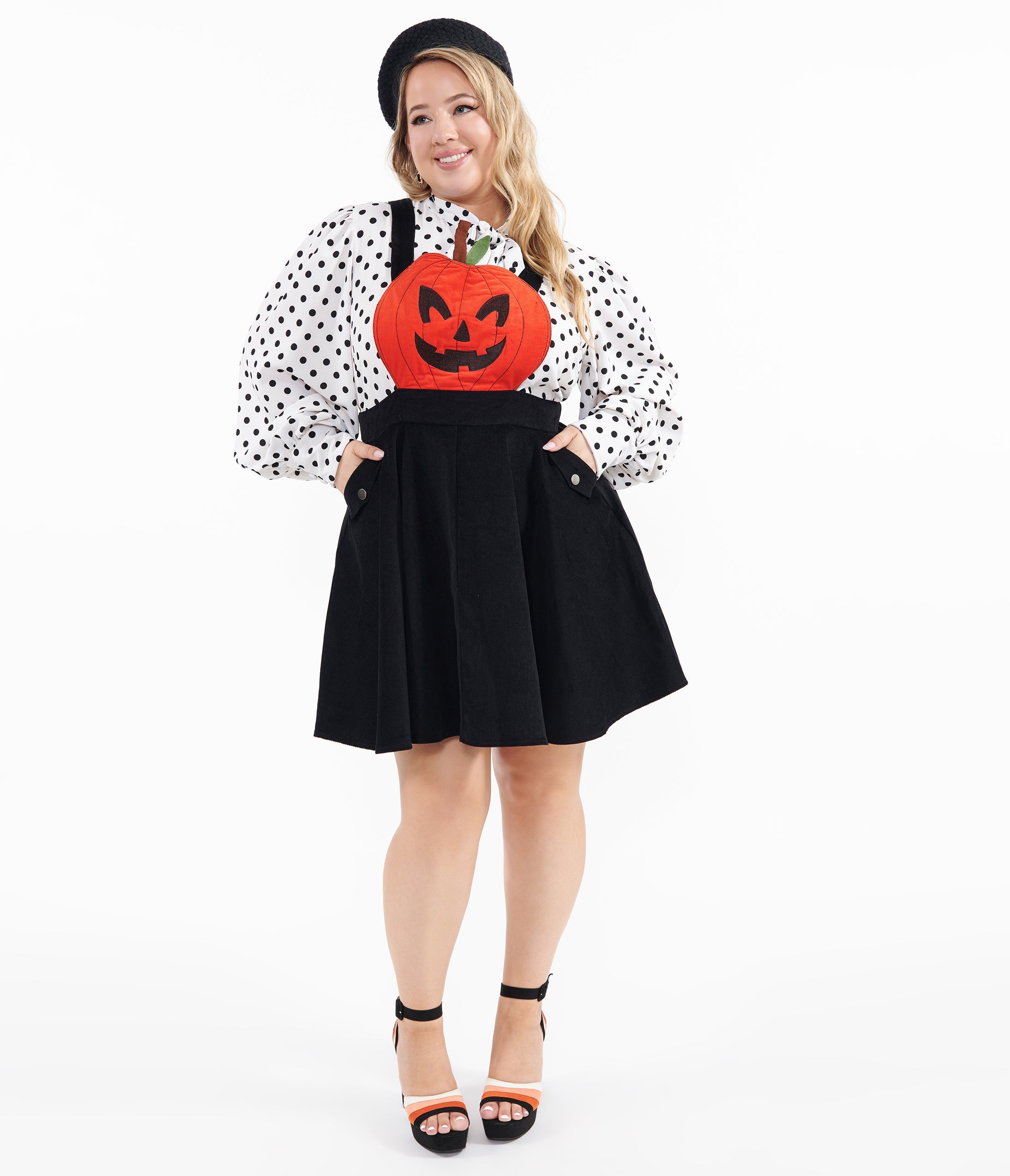 Unique Vintage Plus Size 1950s Black & Orange Jack-O-Lantern Pinafore