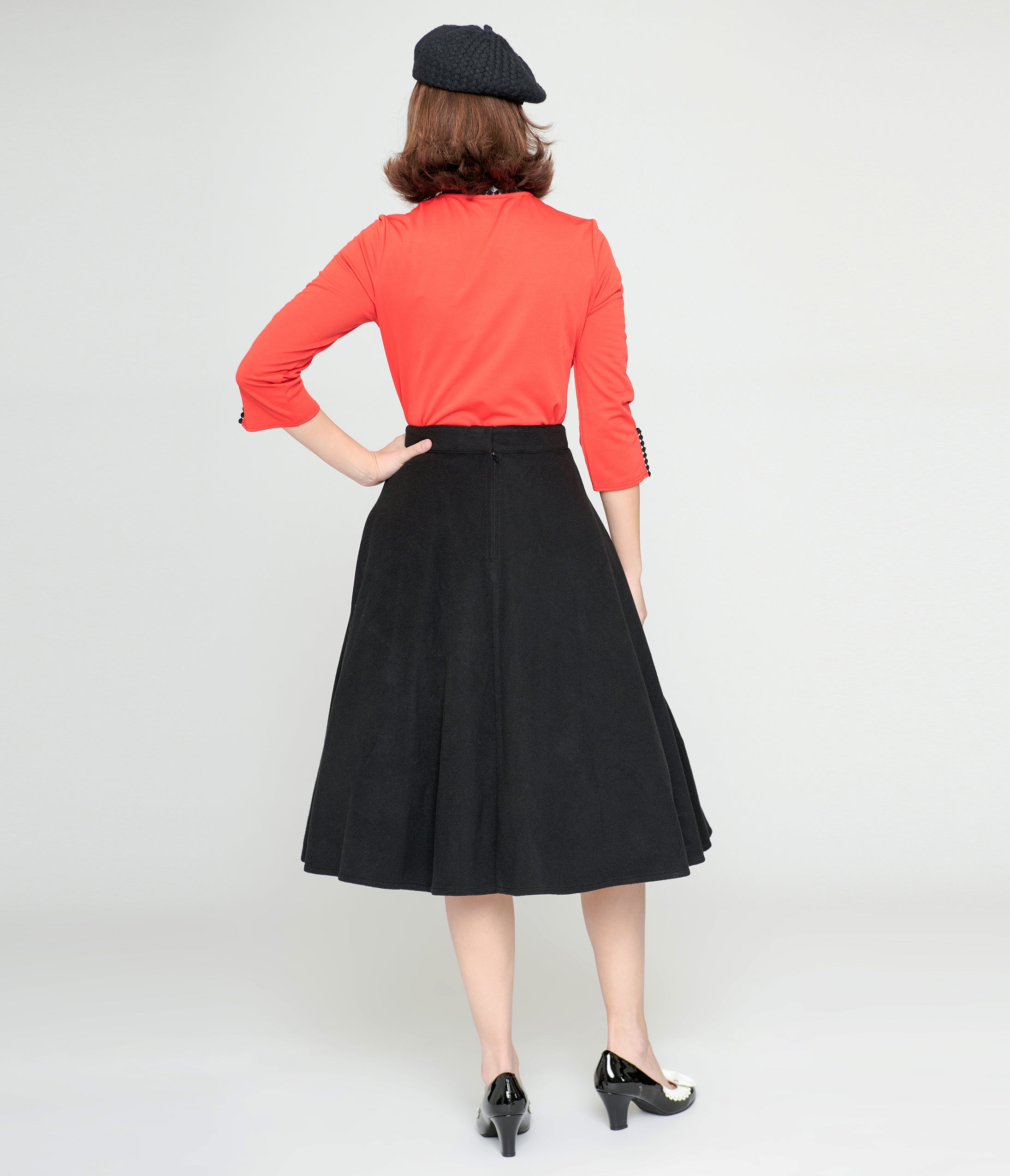 Unique Vintage Black & Mushroom Soda Shop Swing Skirt