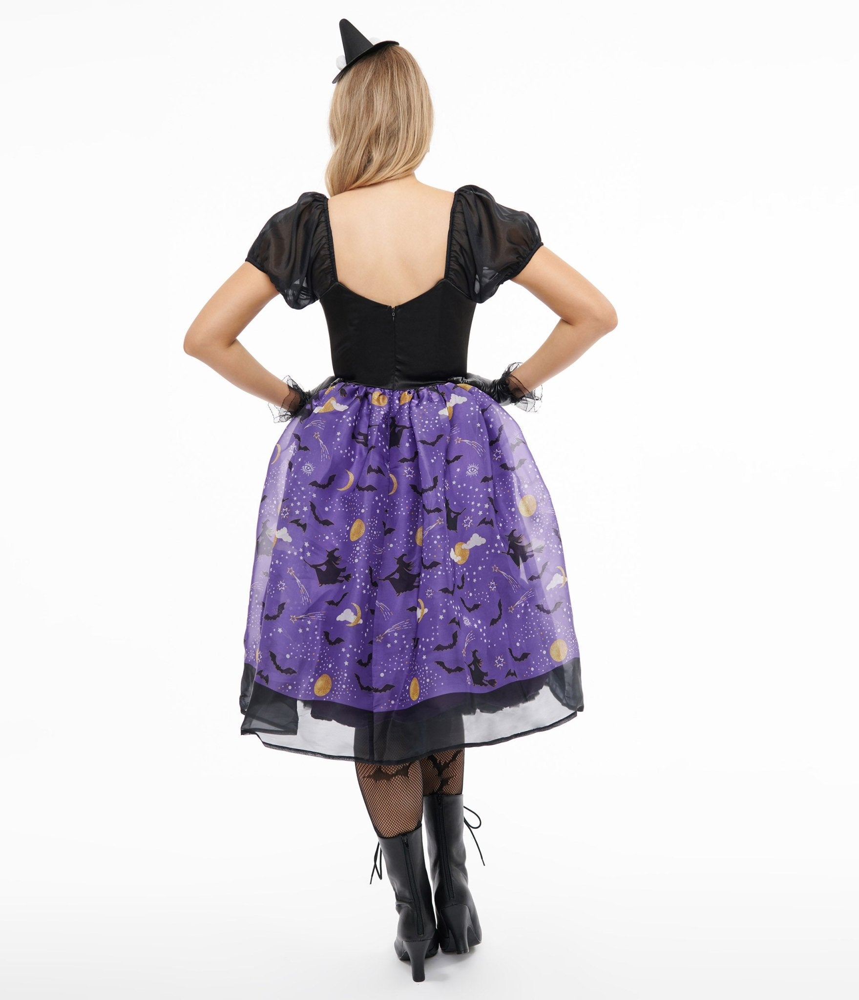 Unique Vintage Light Up 1950s Black & Purple Witch Swing Dress