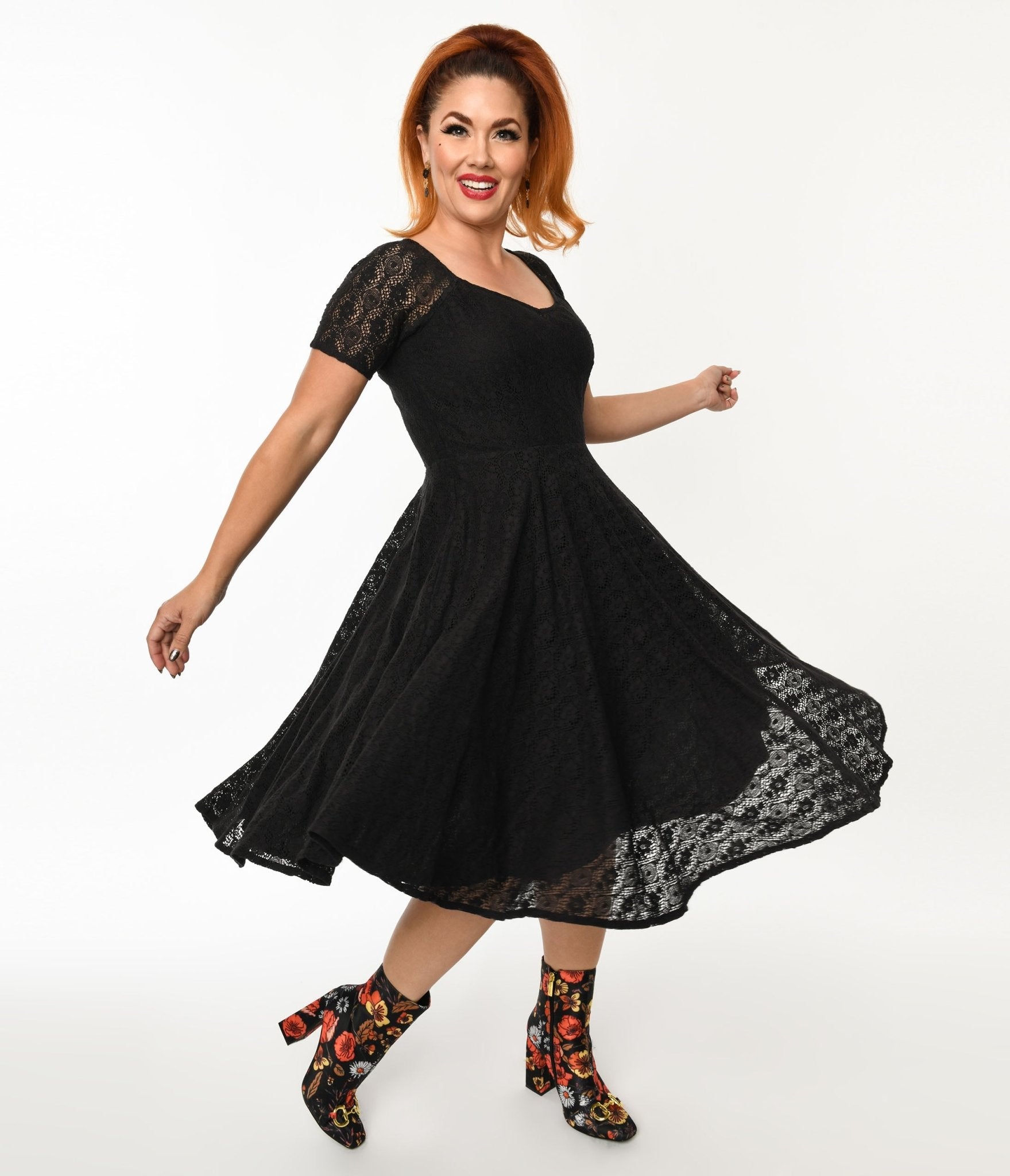 Black Lace Penny Swing Dress