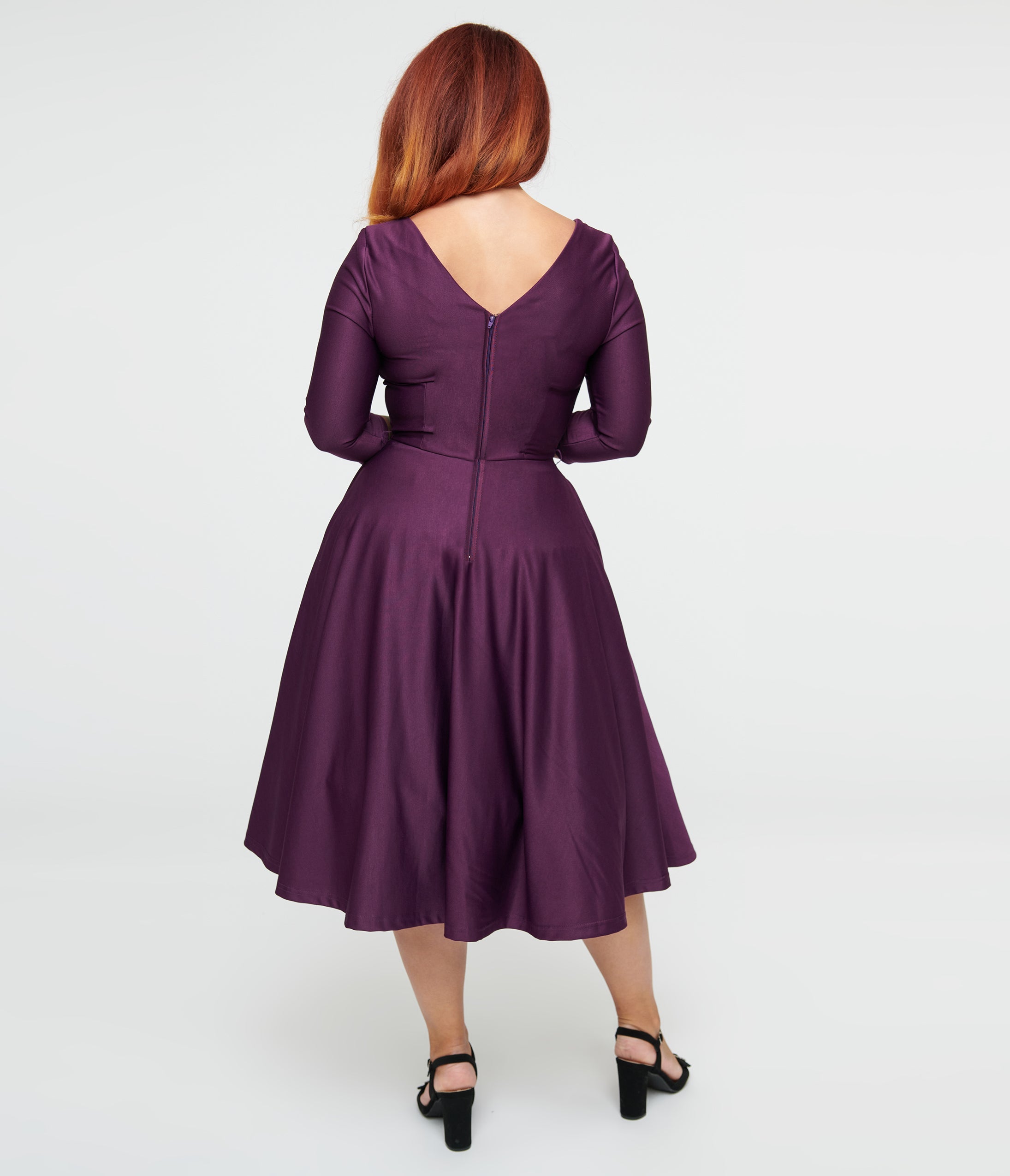 Unique Vintage 1950s Eggplant & Black Spiderweb Devon Swing Dress