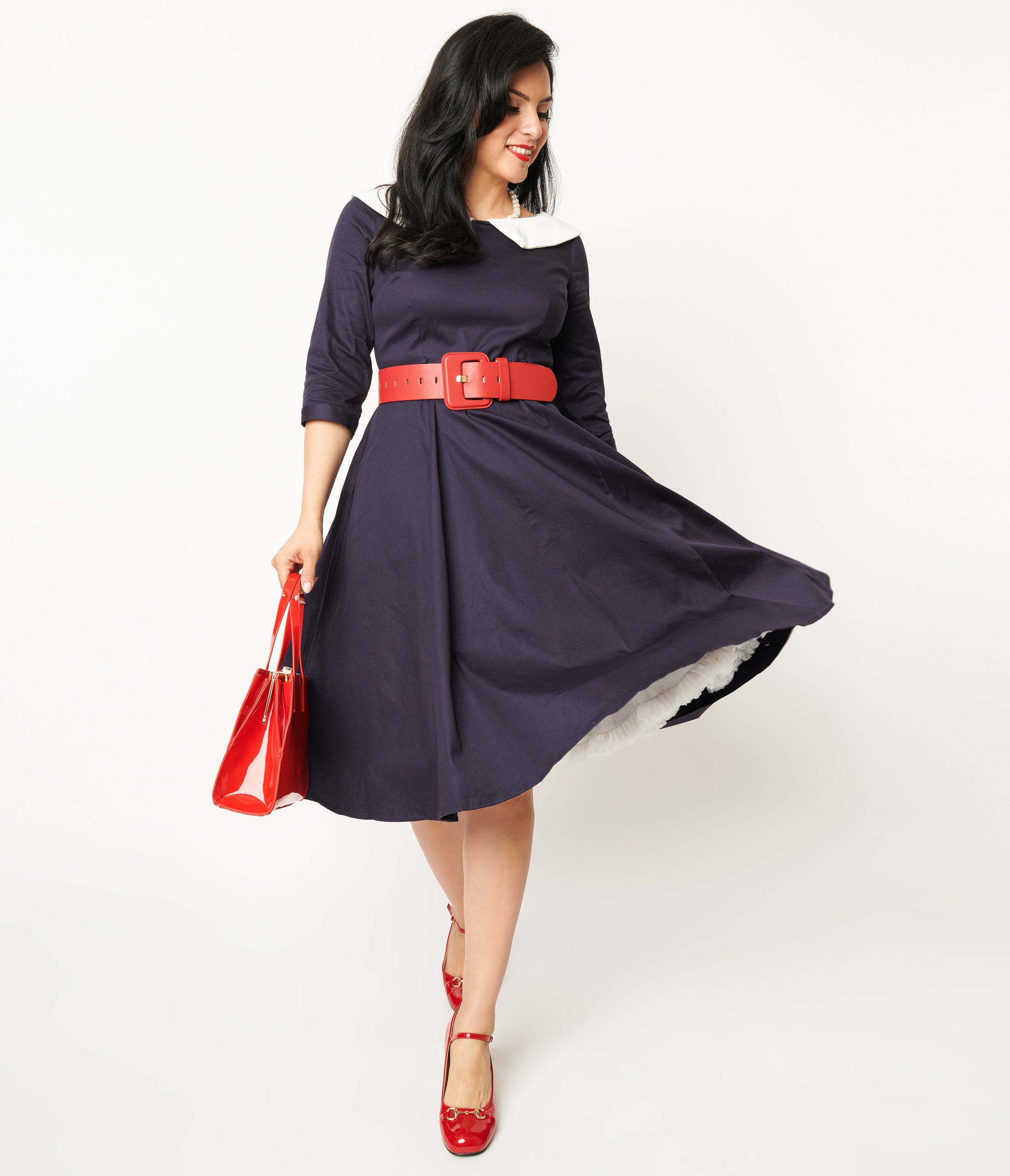 Collectif Navy & White Elle Swing Dress