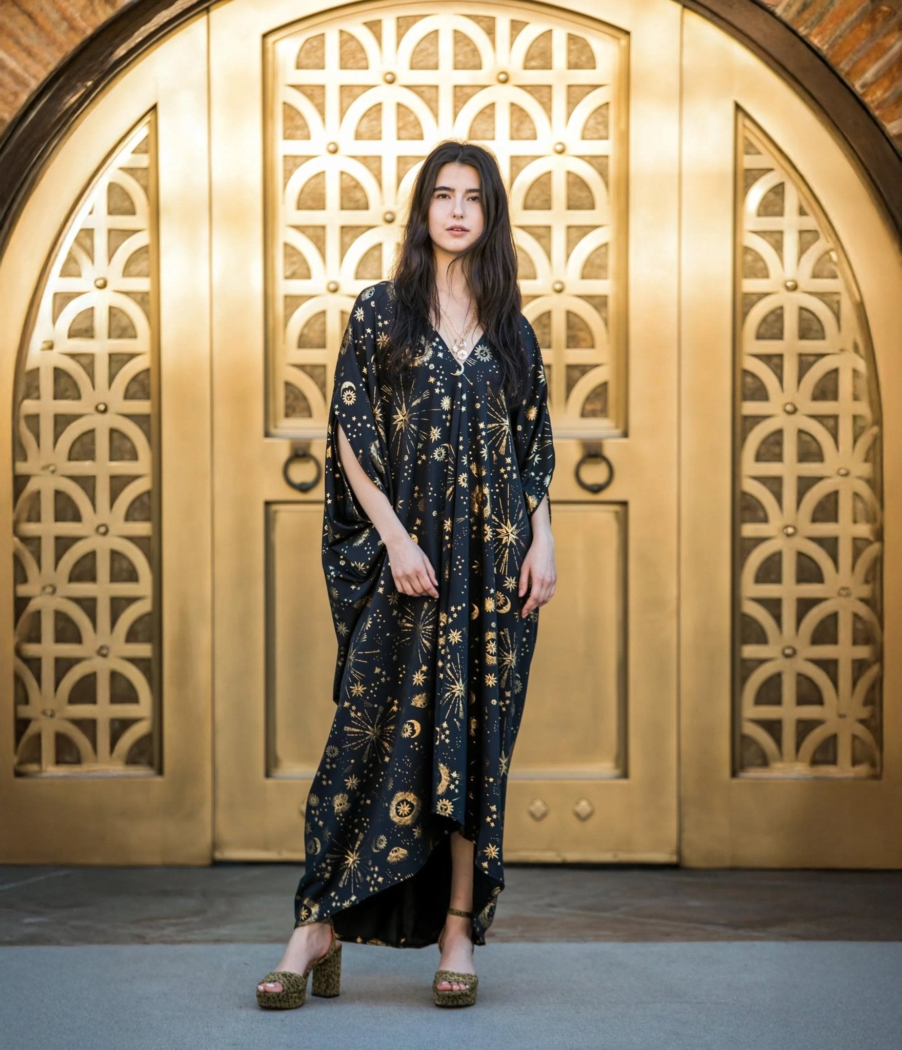 Jennafer Grace Black & Gold Celestia Caftan