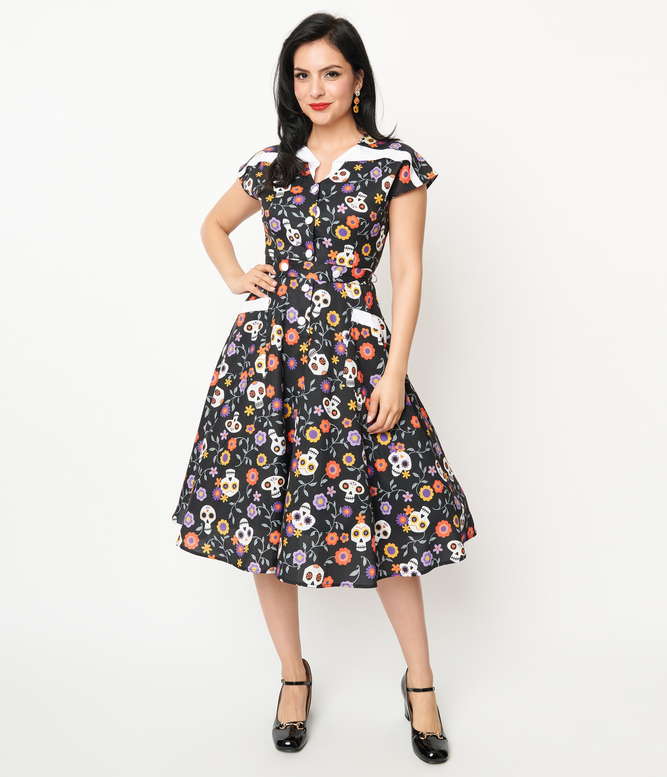 Unique Vintage Sugar Skulls Hedda Swing Dress