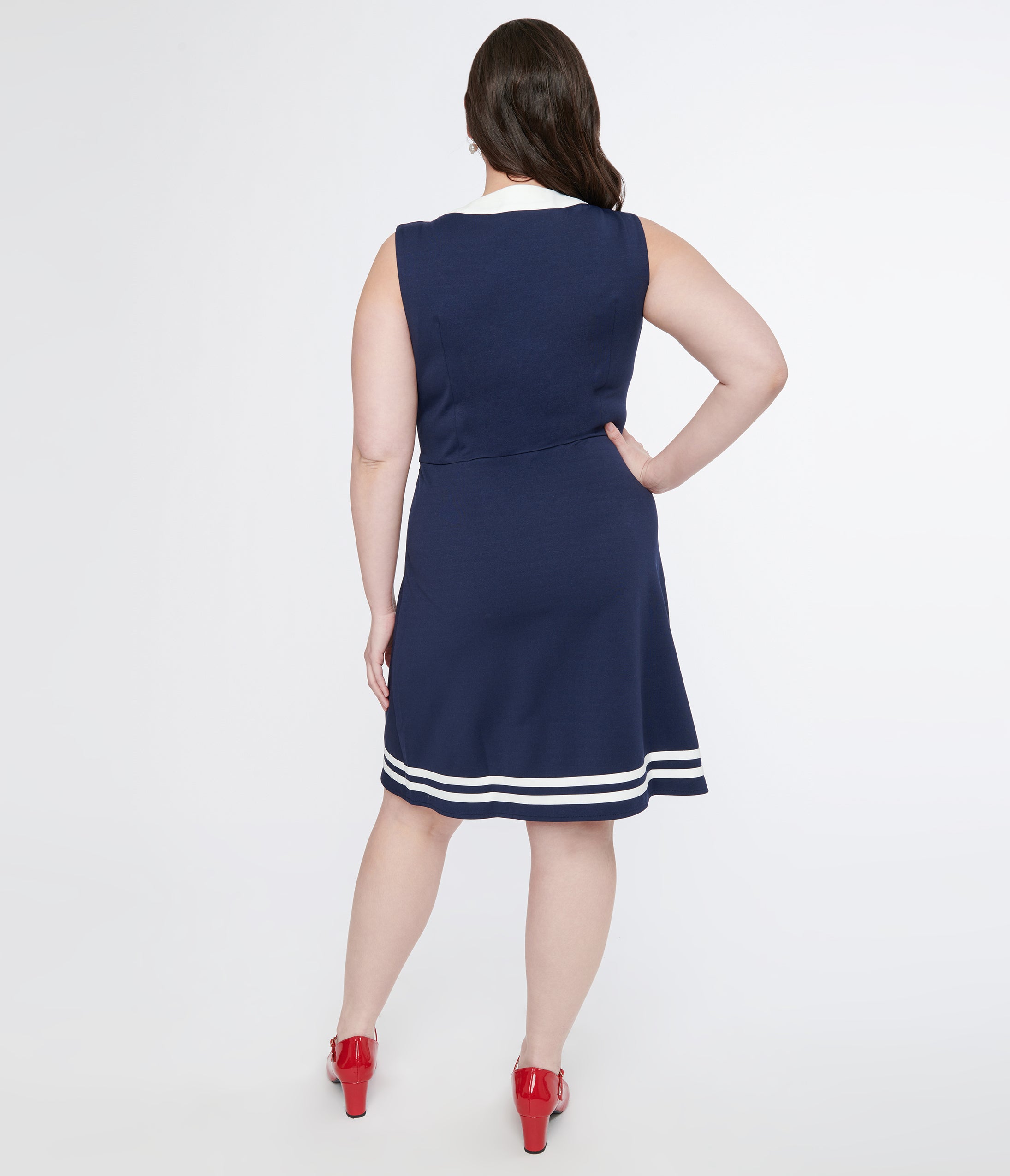 Voodoo Vixen 1950s Navy & White Nautical Bow Dress