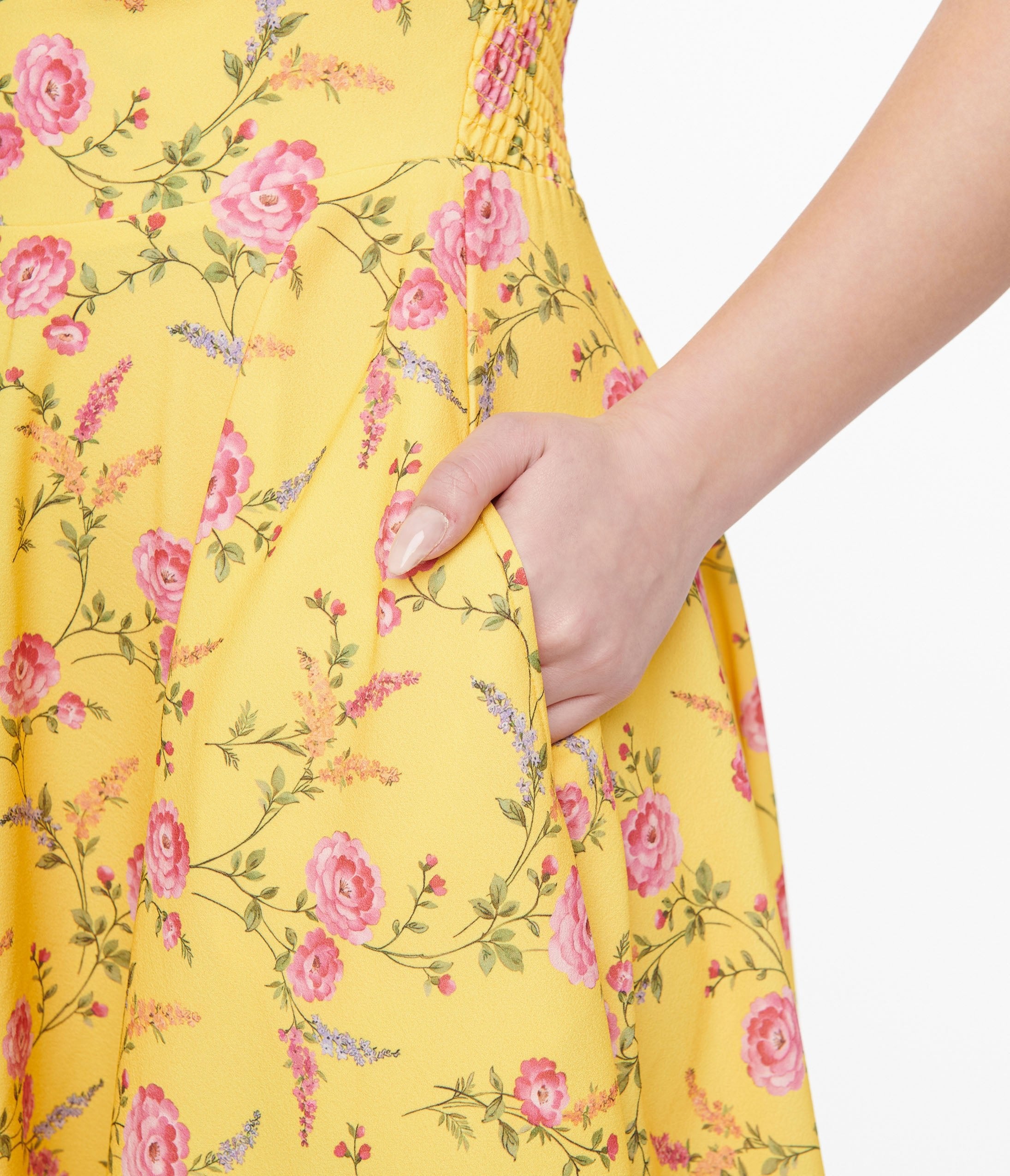 1950s Yellow & Fuchsia Floral Victoria Swing Dress