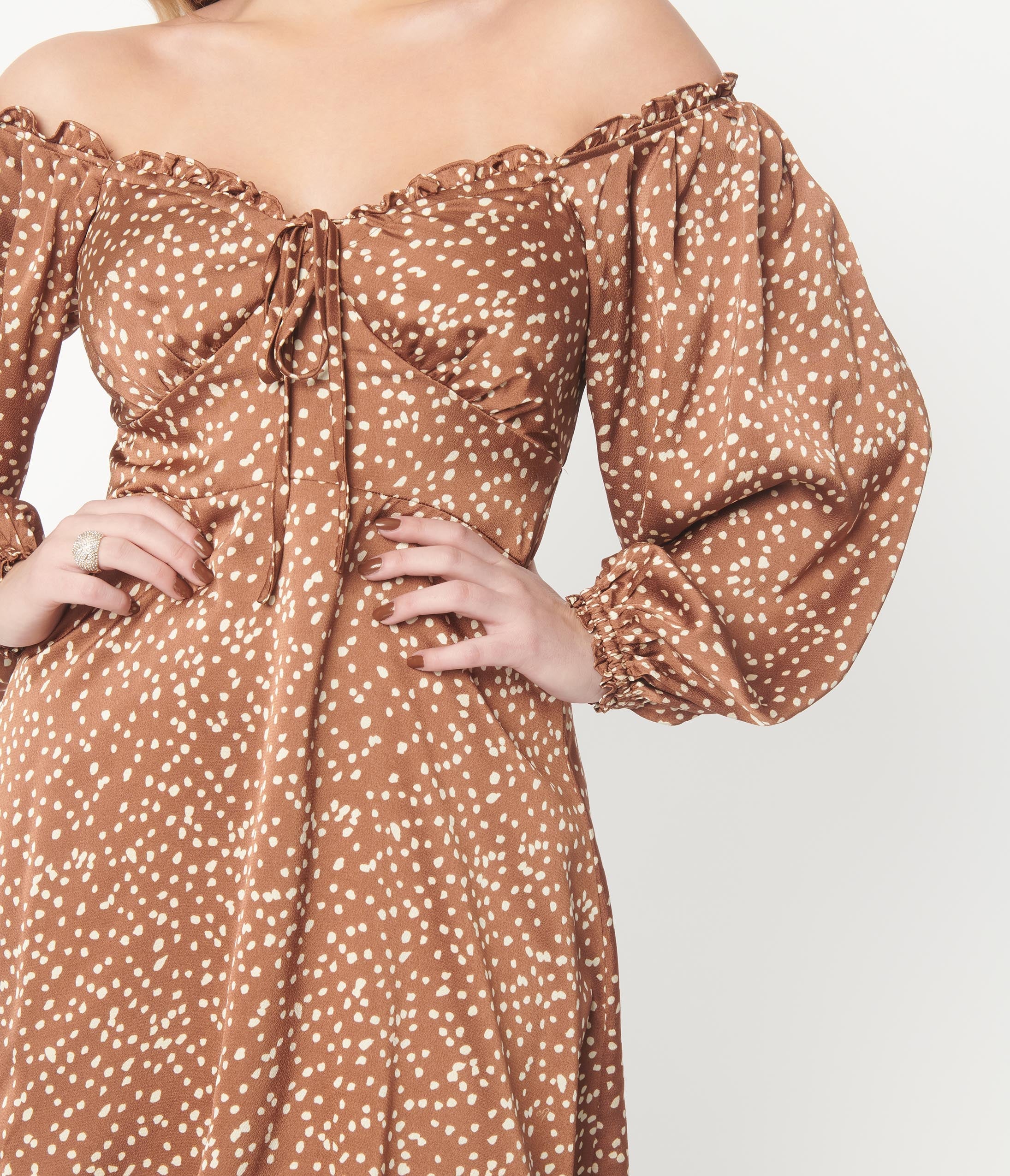 Brown & Cream Abstract Spots Fit & Flare Dress