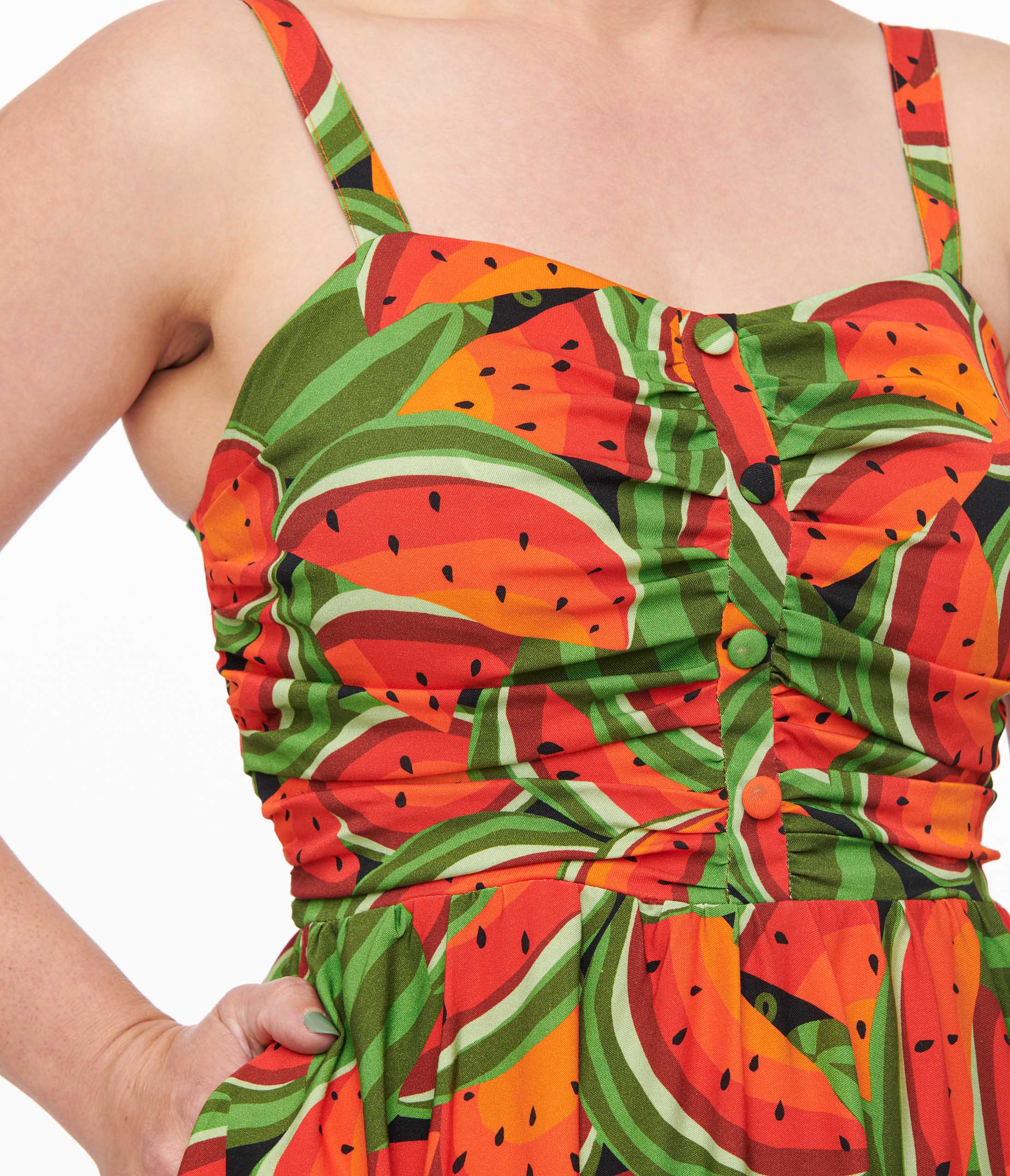 1950s Red & Green Watermelon Print Eden Fit & Flare Dress