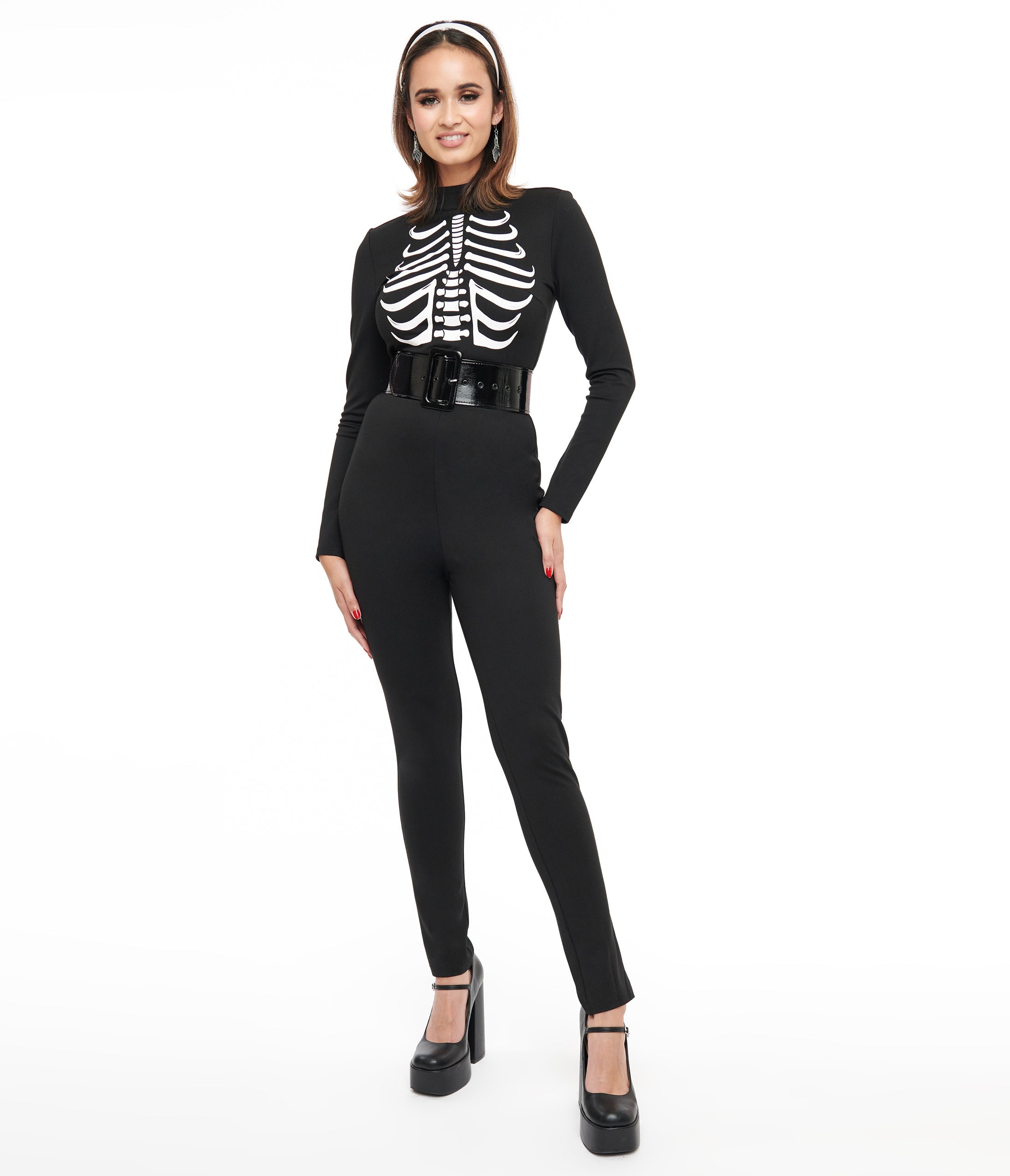 Smak Parlour 1960s Black & White Skeleton Glow in the Dark Jumpsuit