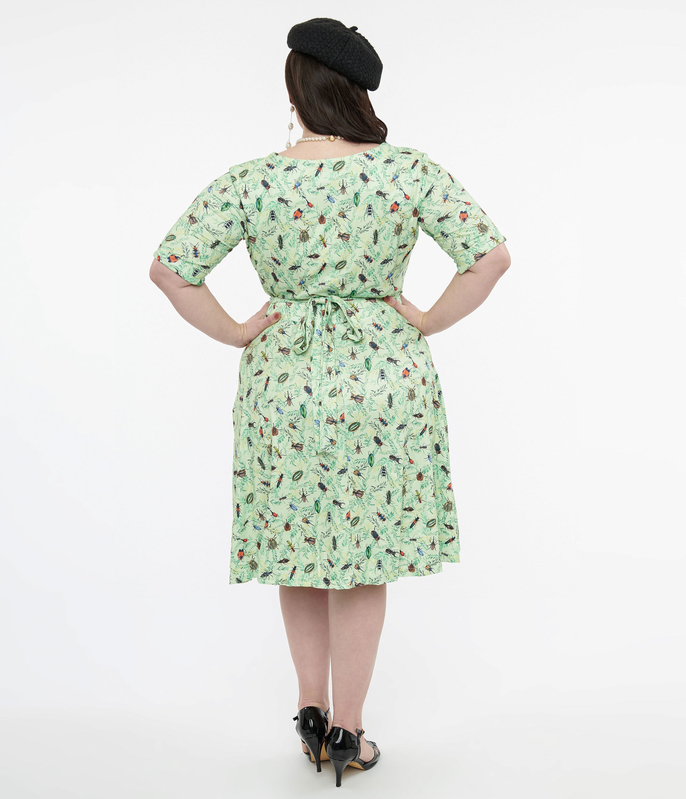 Dolly & Dotty 1950s Mint Green Nothing But Bugs Print Matilda Wrap Dress