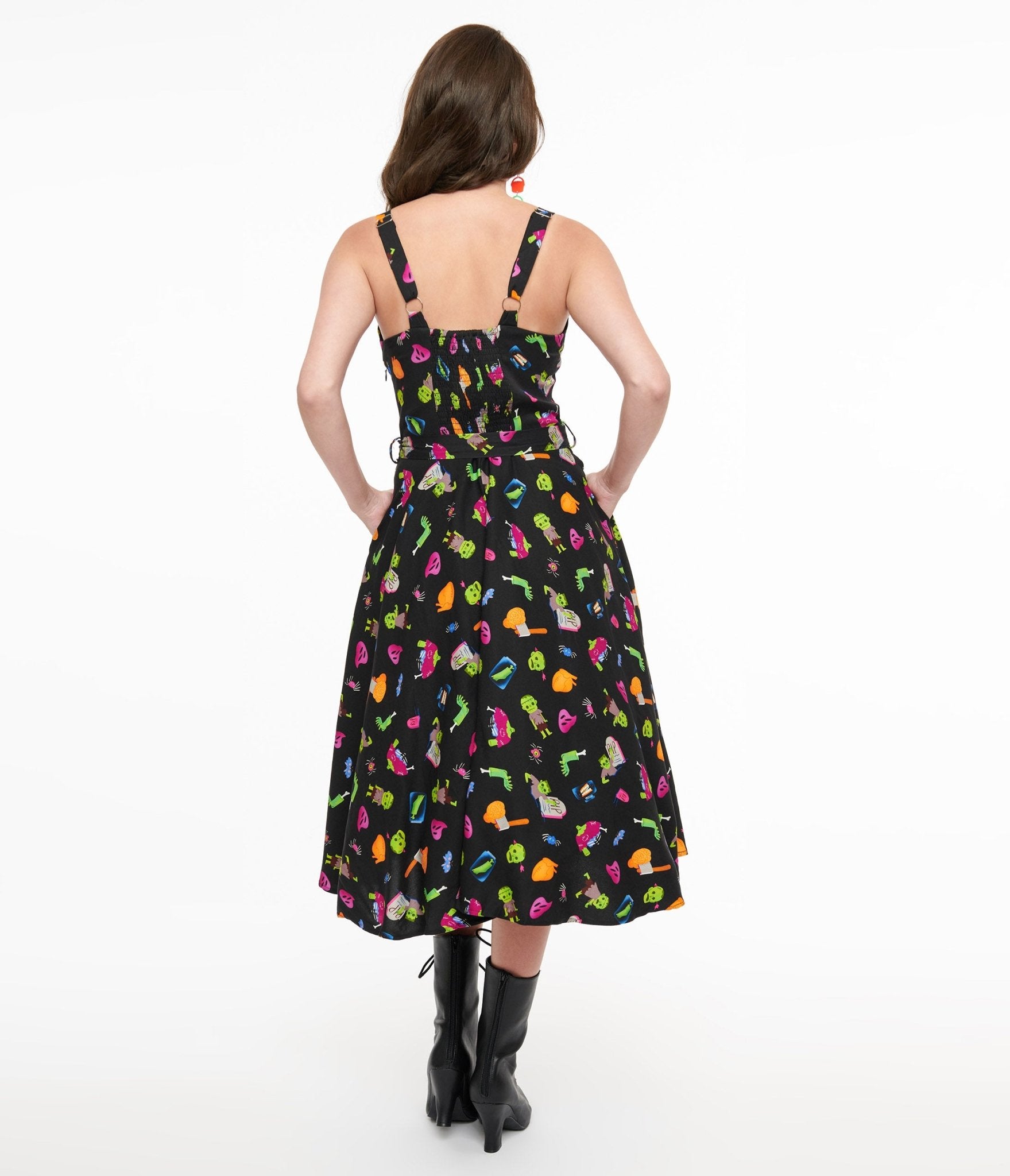 1950s Black Zombie Print Lori Swing Dress