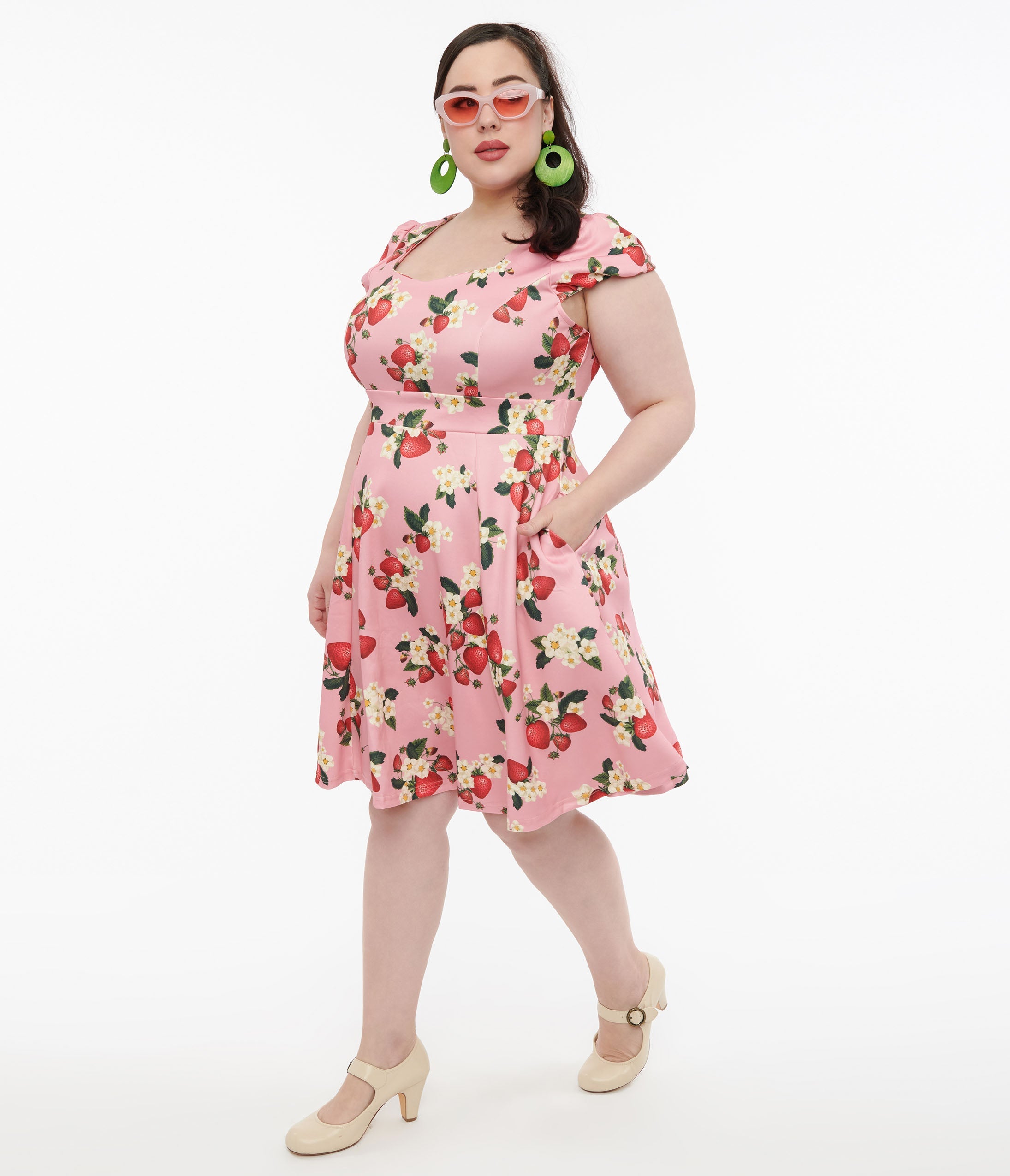 Dolly & Dotty 1950s Pink Strawberry Print Claudia Swing Dress