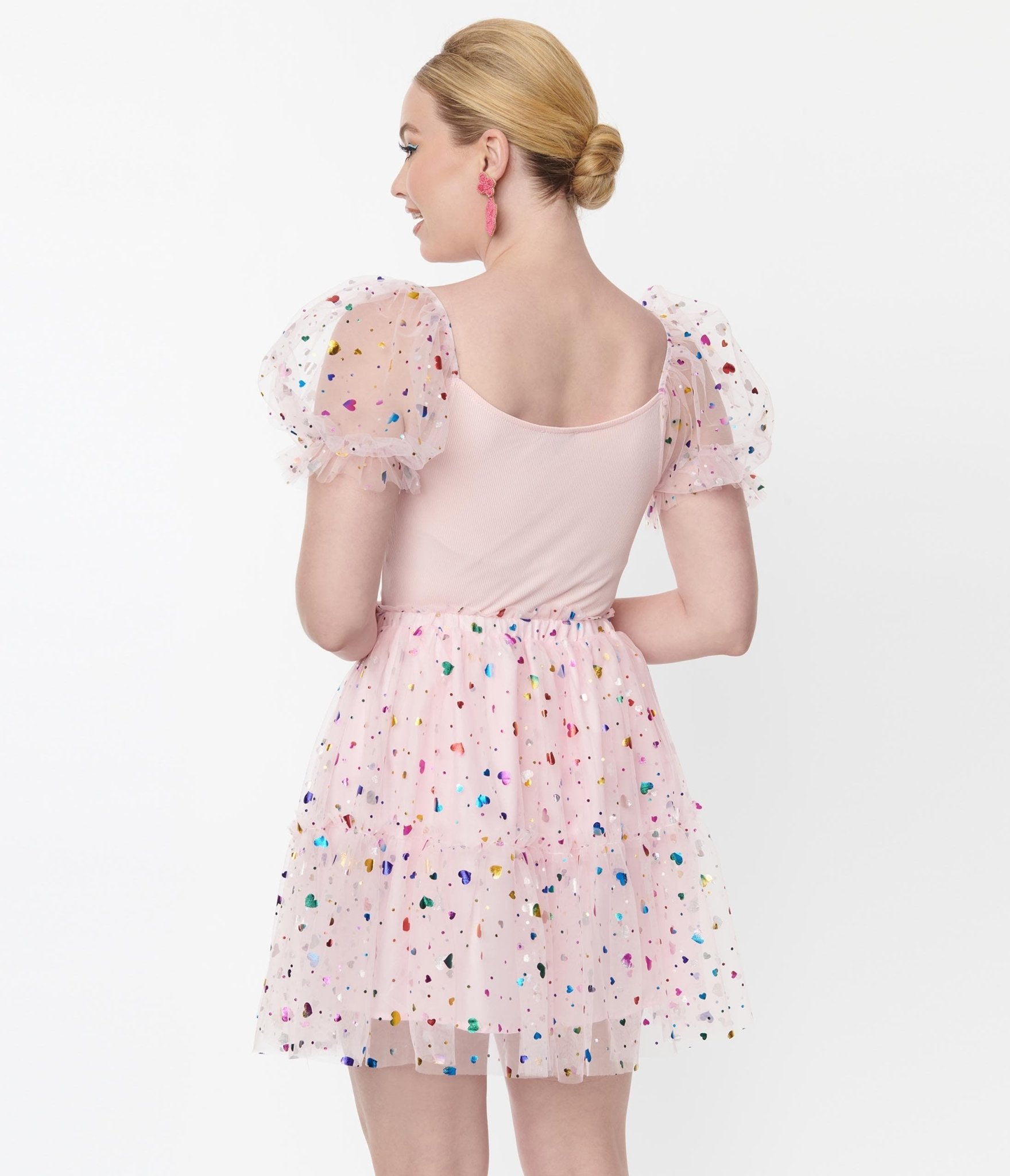 Smak Parlour Pink Confetti Heart Tulle Mini Skirt