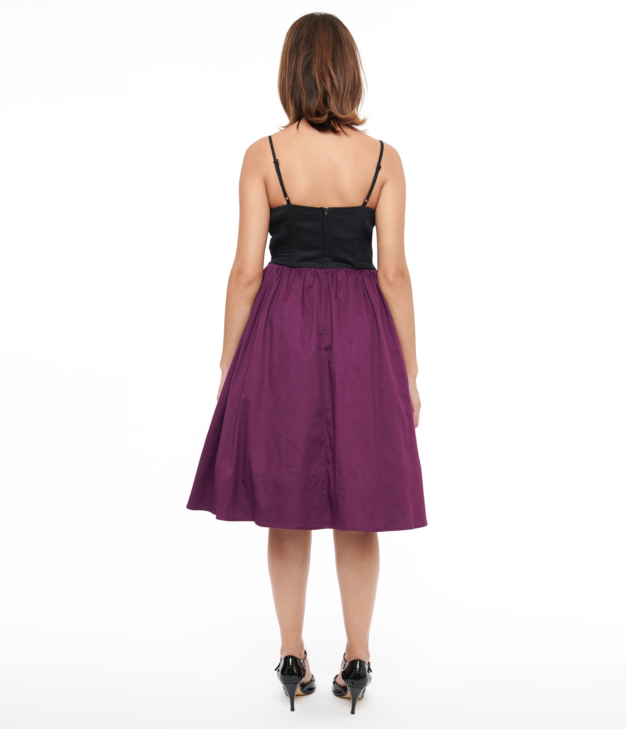 Unique Vintage 1950s Purple & Black Glitter Cat Swing Dress