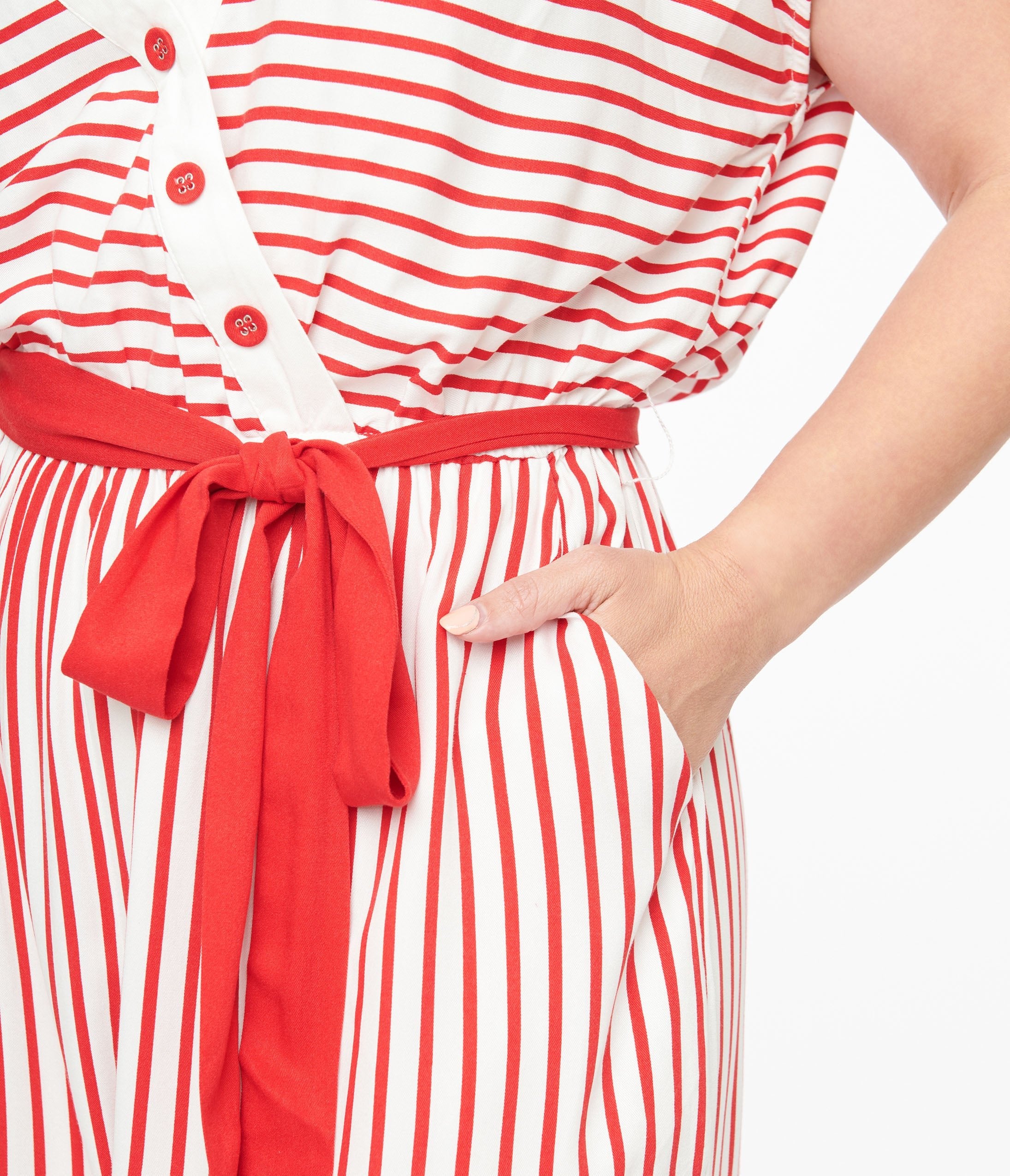 Hell Bunny 1950s White & Red Striped Jumpsuit