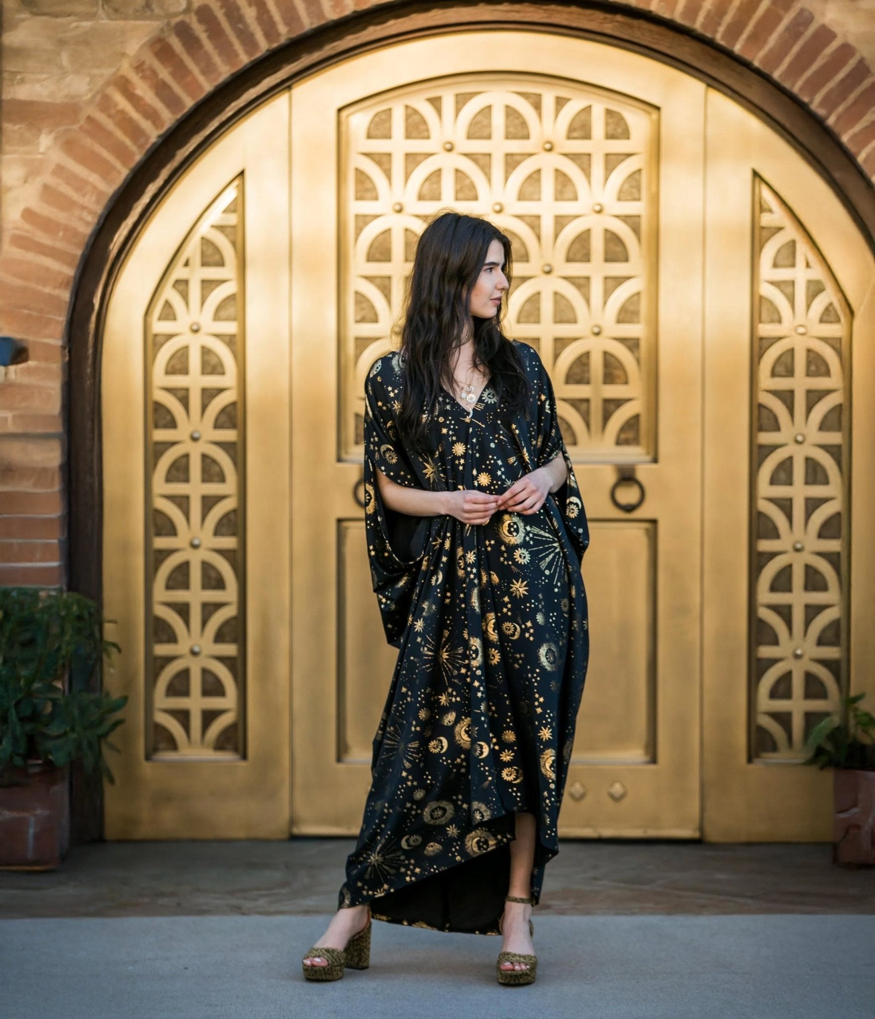 Jennafer Grace Black & Gold Celestia Caftan