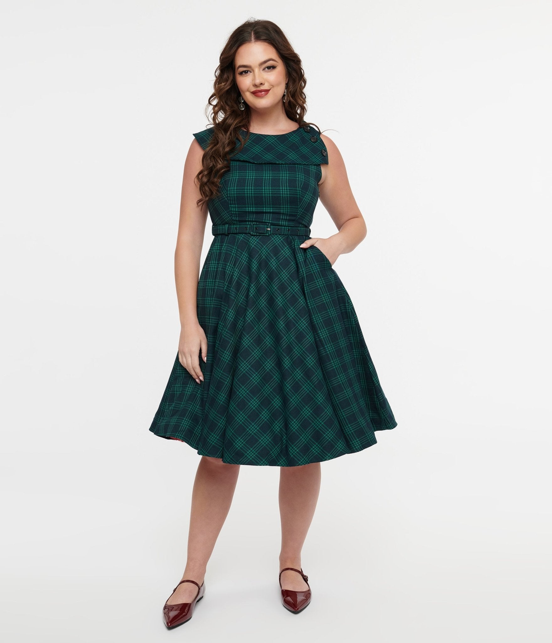 Voodoo Vixen 1950s Green Check Fit & Flare Dress