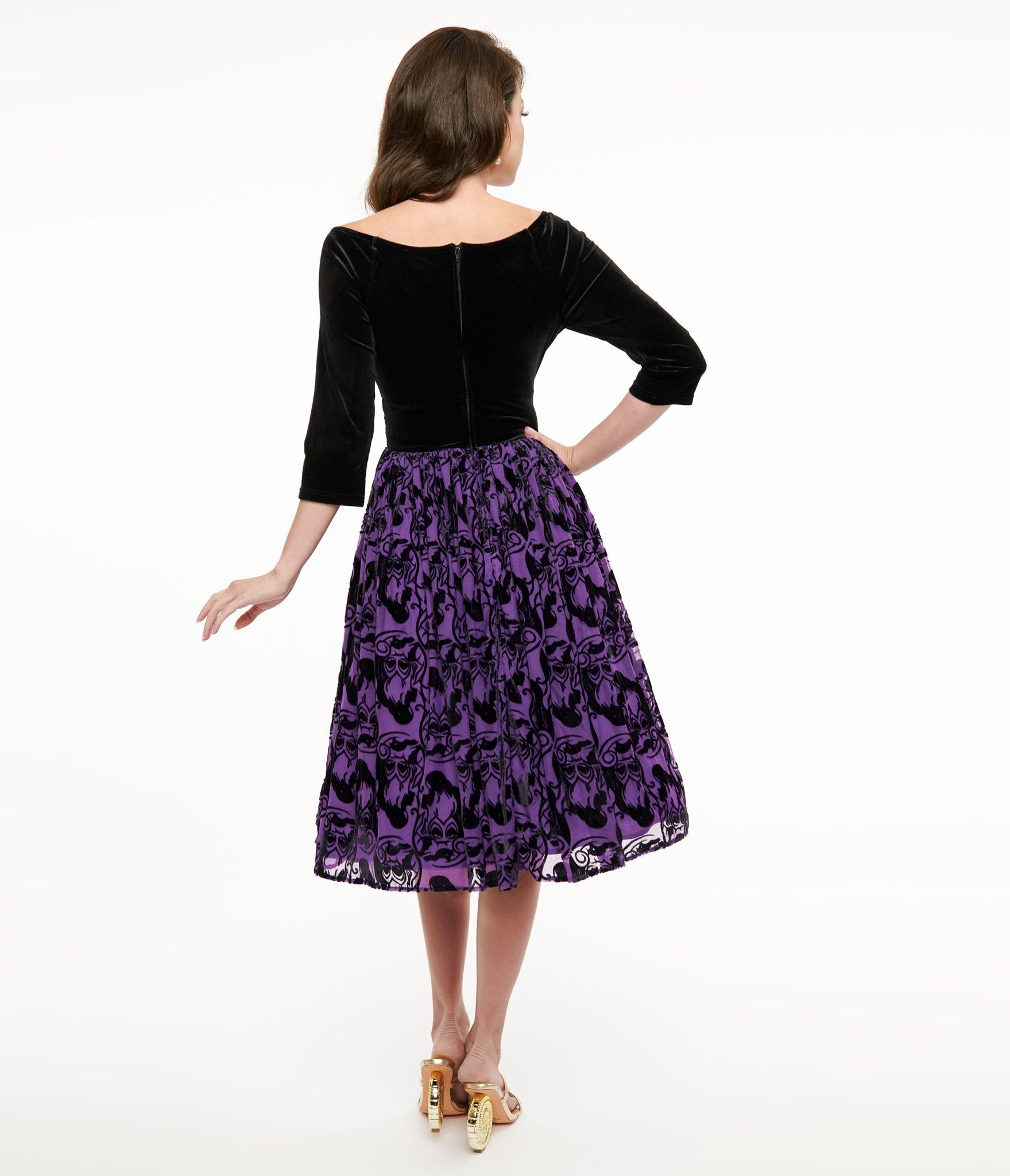 Disney Princess collection by Unique Vintage Purple & Black Ursula Burnout Velvet Marceline Swing Dress