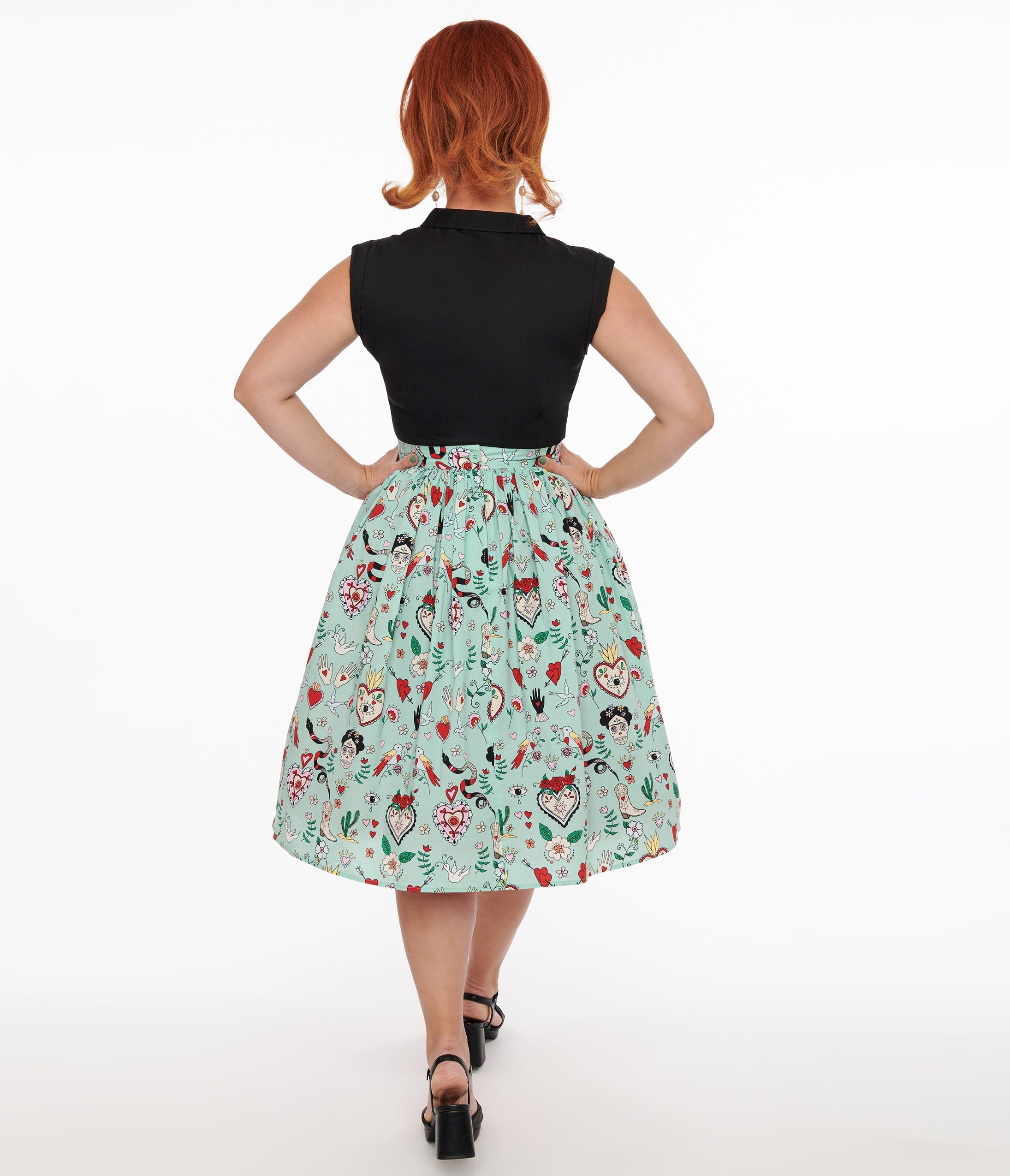 Hell Bunny 1950s Mint Green Tijuana Print Cotton Swing Skirt