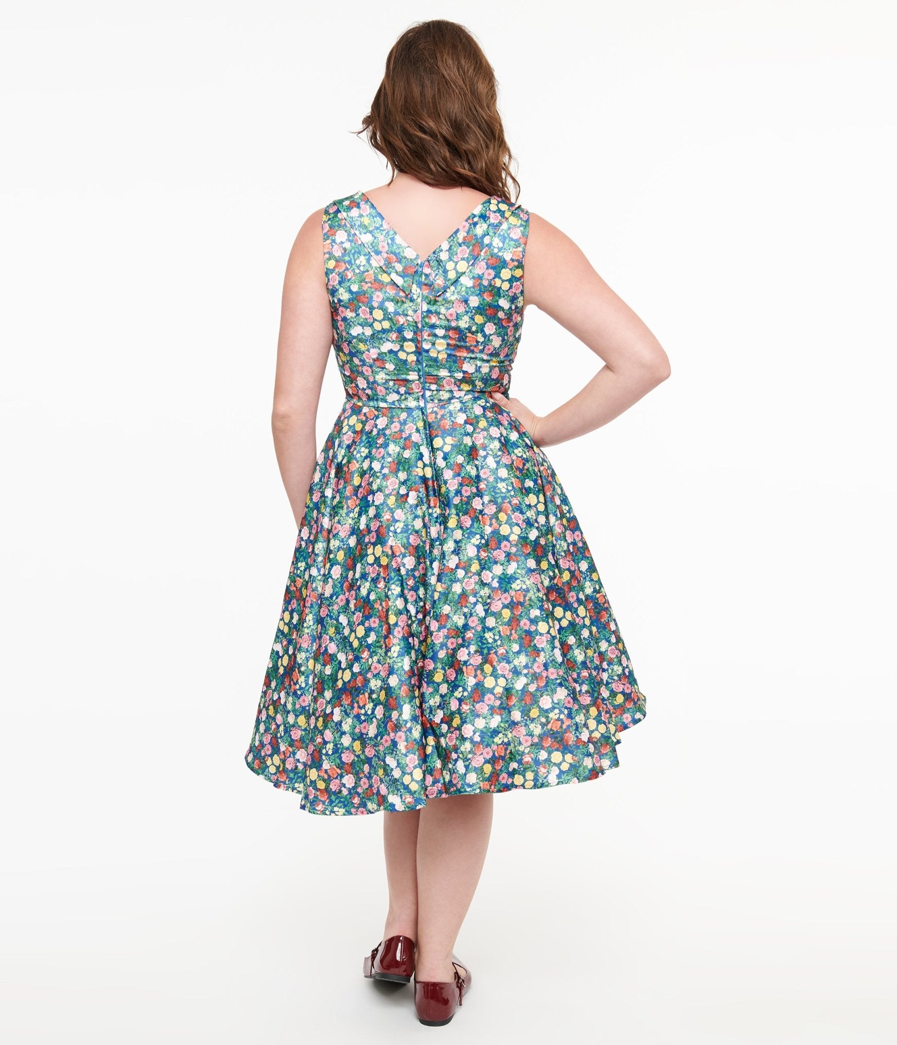 Dolly & Dotty 1950s Navy & Rose Print Grace Swing Dress